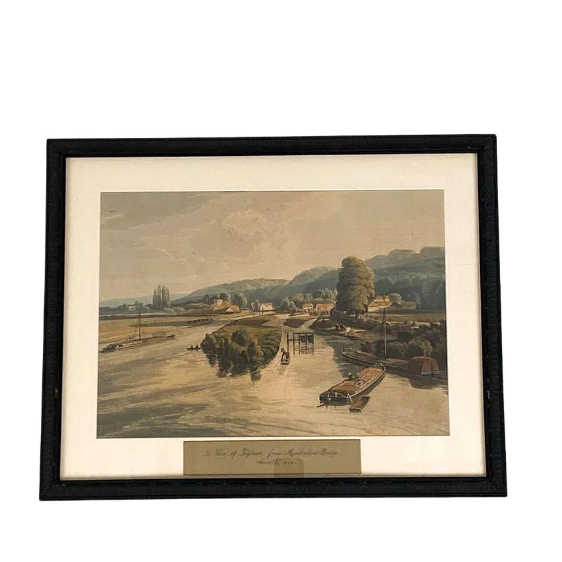 Set of Four Framed Bridge and Water Scene Prints In Good Condition For Sale In Locust Valley, NY