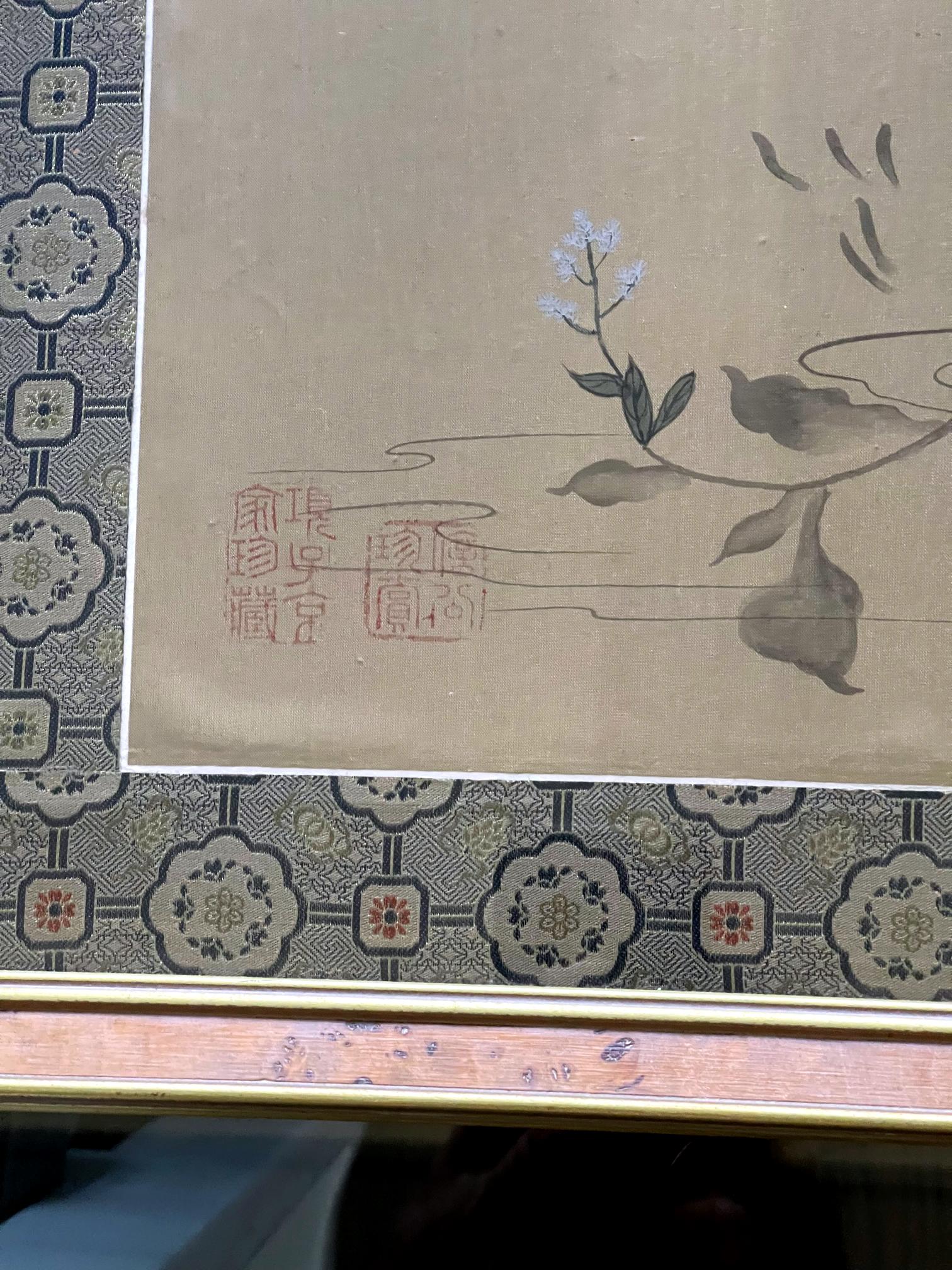 Set of Four Framed Chinese Silk Flower and Bird Paintings For Sale 7
