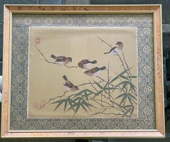 Set of Four Framed Chinese Silk Flower and Bird Paintings