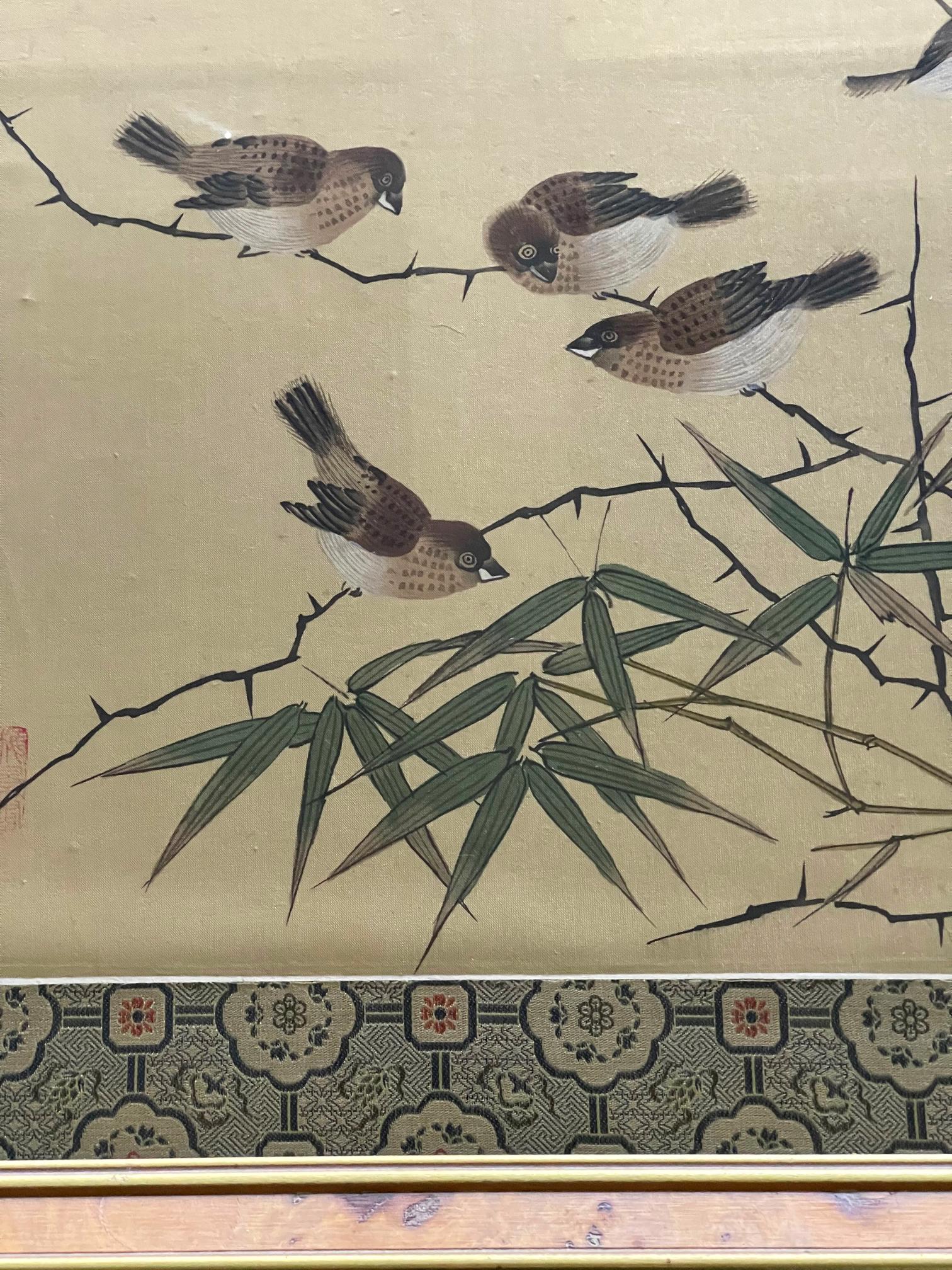 Chinese Export Set of Four Framed Chinese Silk Flower and Bird Paintings For Sale