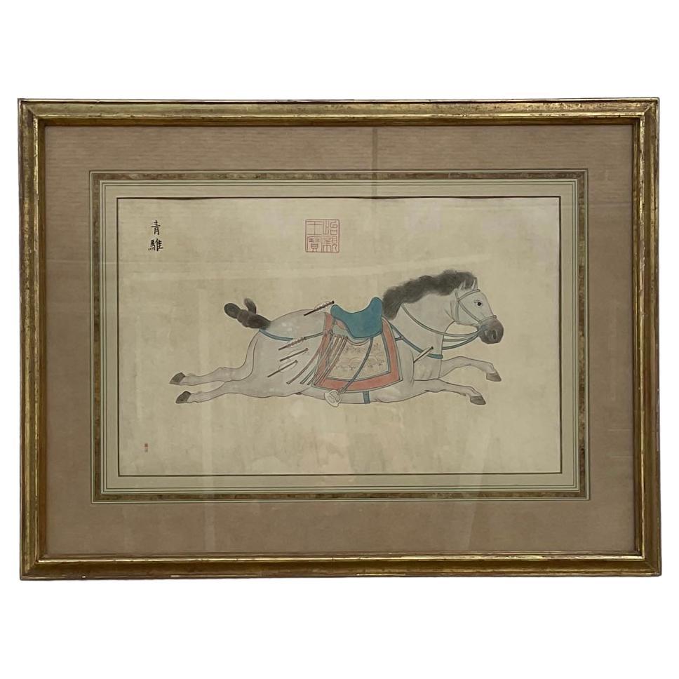 Set of Four Framed Chinese T’ang Horse Paintings In Good Condition For Sale In Bradenton, FL
