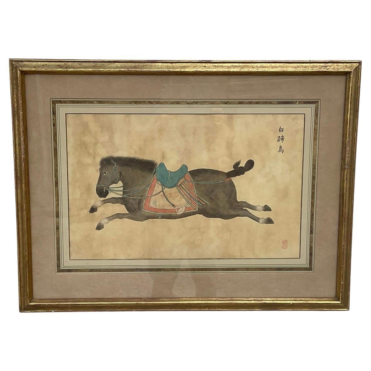 20th Century Set of Four Framed Chinese T’ang Horse Paintings For Sale