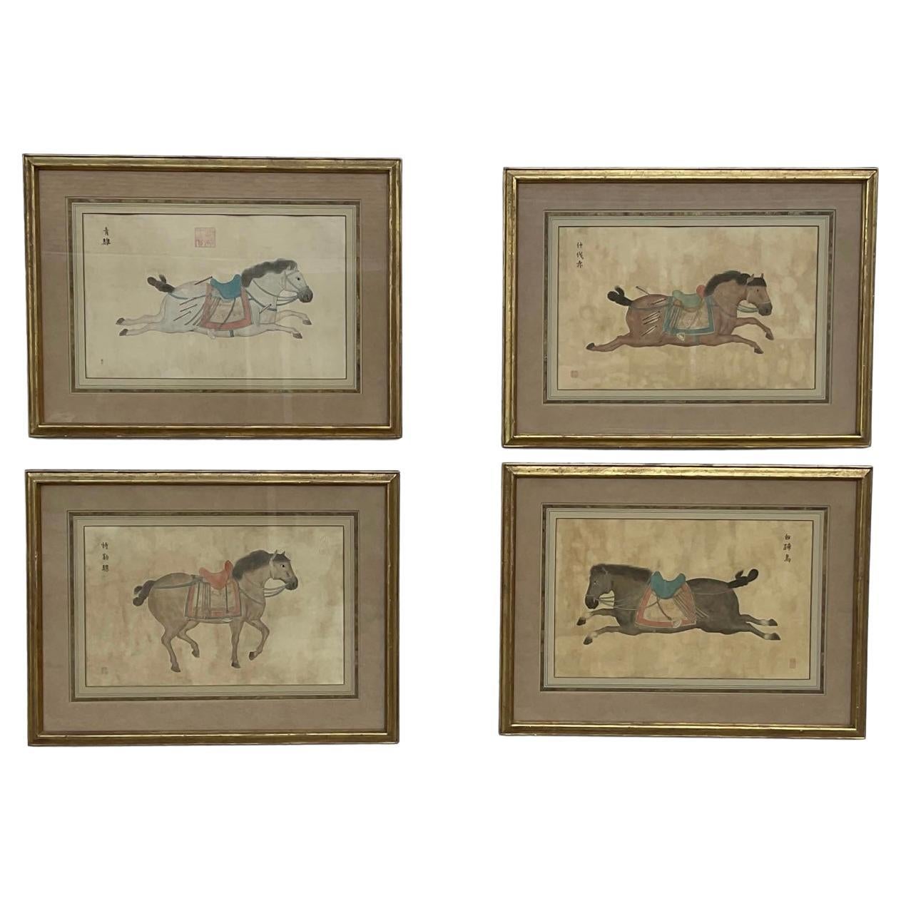 Set of Four Framed Chinese T’ang Horse Paintings For Sale 1