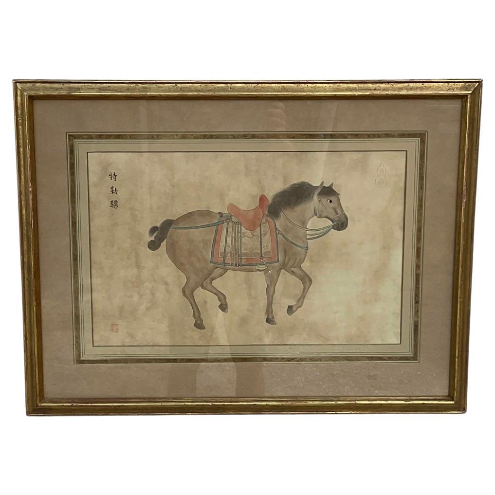 Set of Four Framed Chinese T’ang Horse Paintings For Sale 2