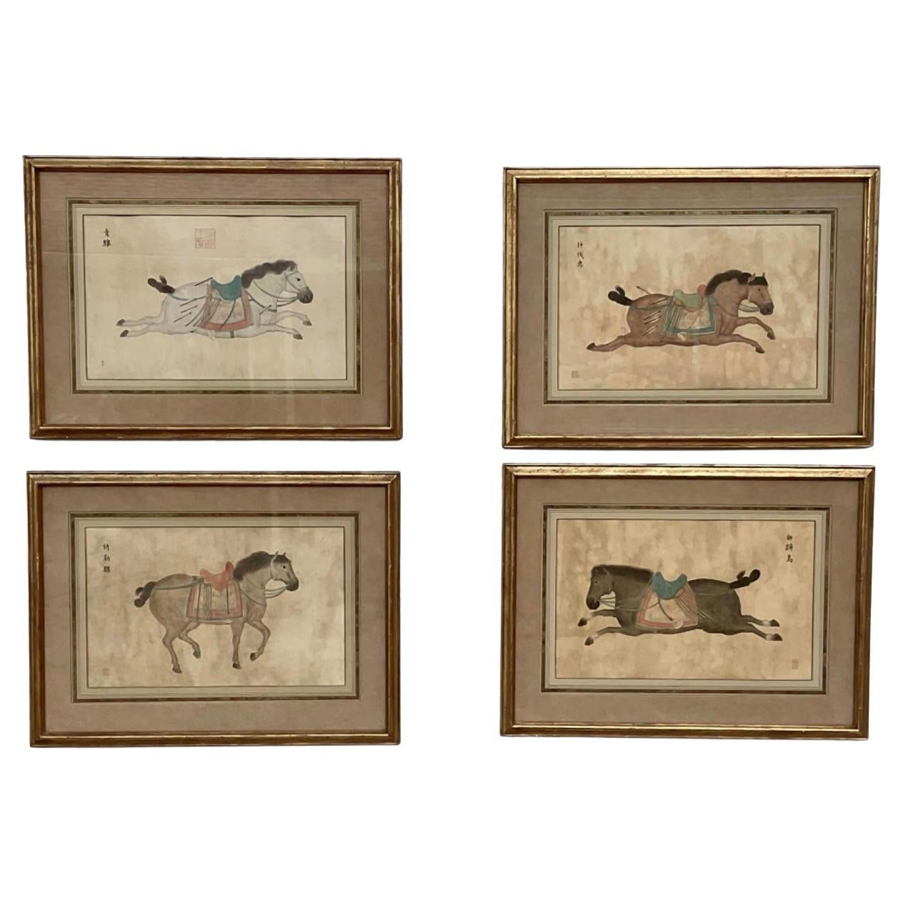 Set of Four Framed Chinese T’ang Horse Paintings For Sale 3