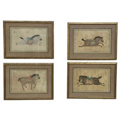 Used Set of Four Framed Chinese T’ang Horse Paintings