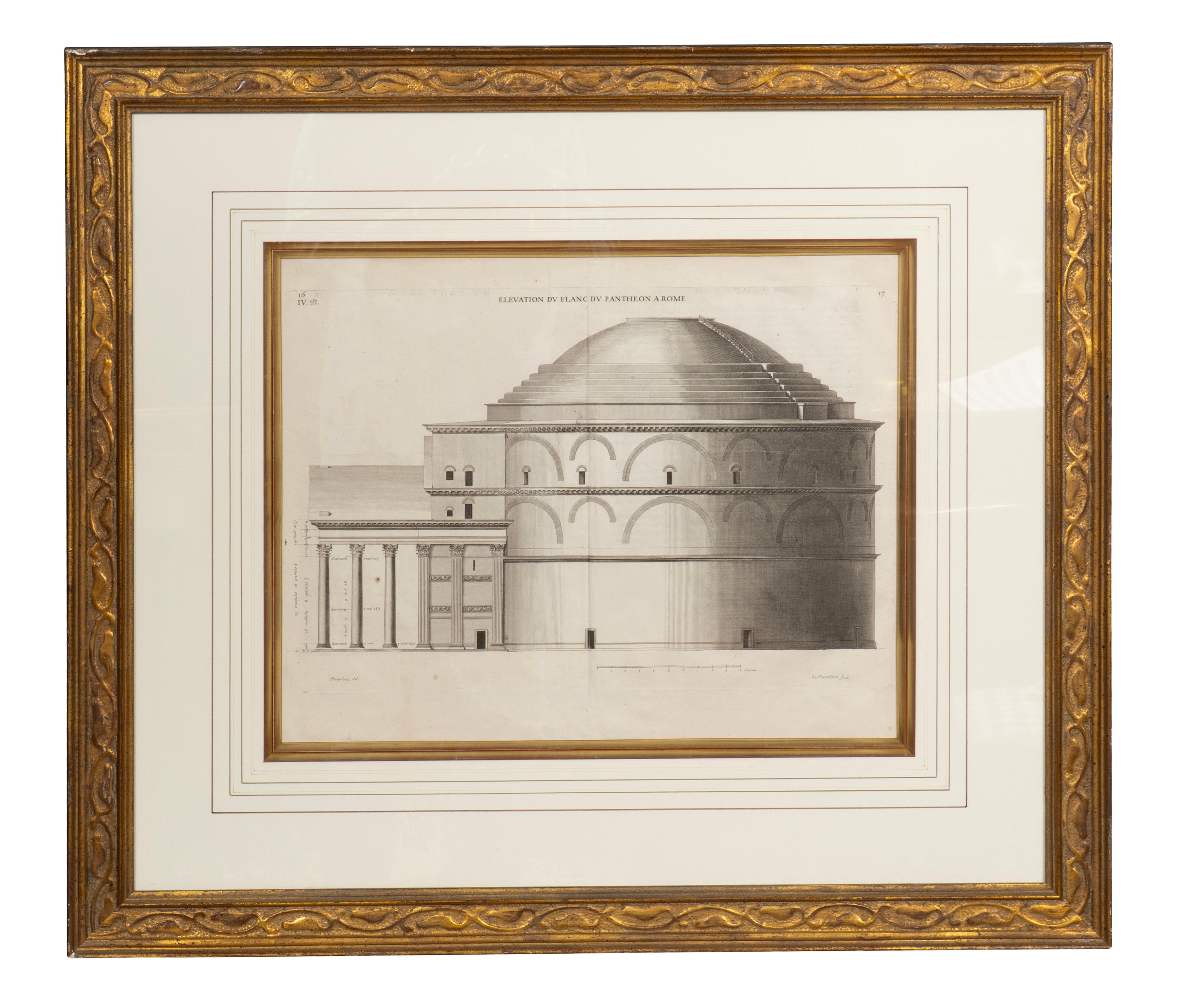 Set Of Four Framed Engravings Of Roman Architecture By Pierre Lepautre In Good Condition For Sale In Essex, MA