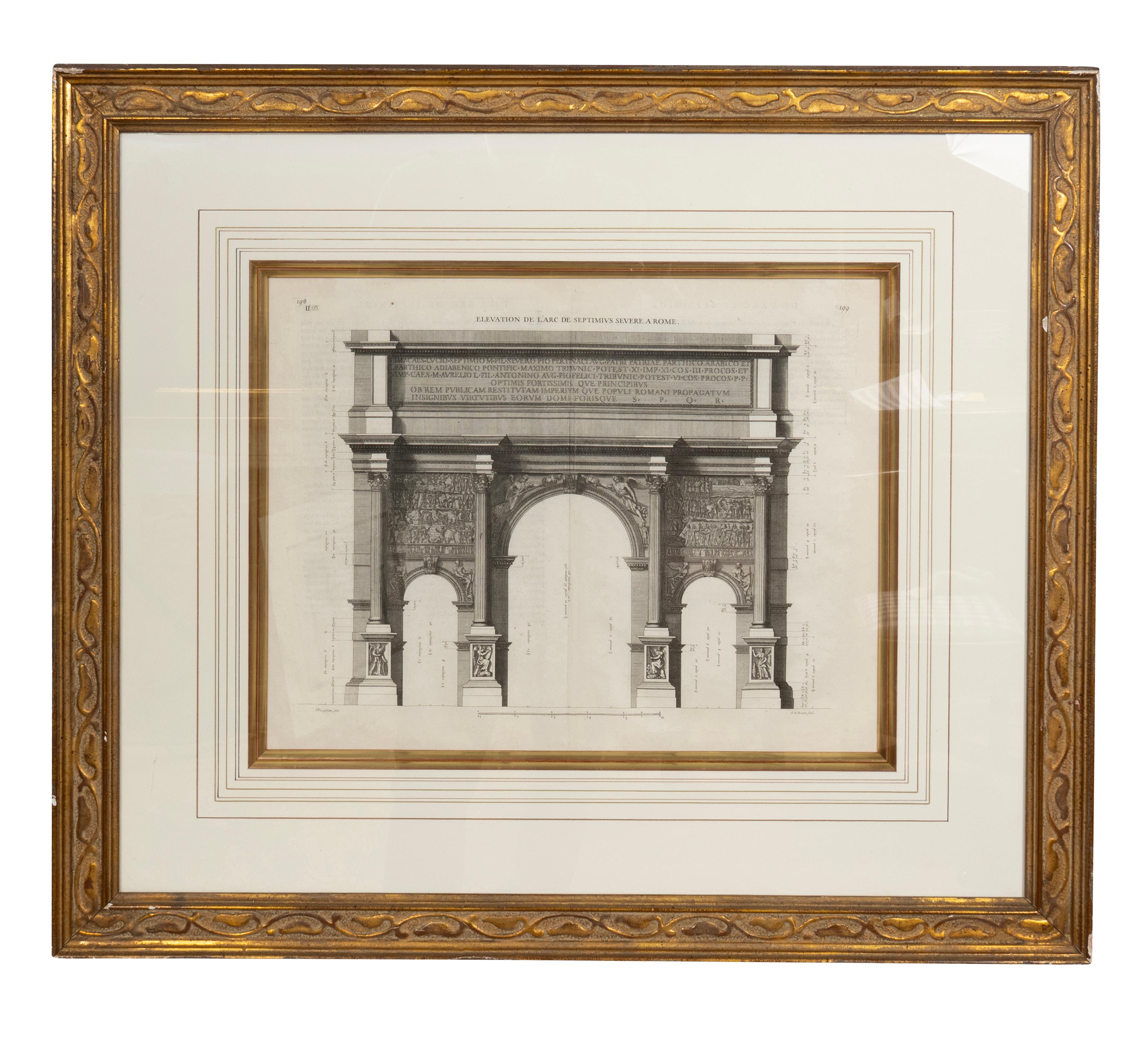 Glass Set Of Four Framed Engravings Of Roman Architecture By Pierre Lepautre For Sale