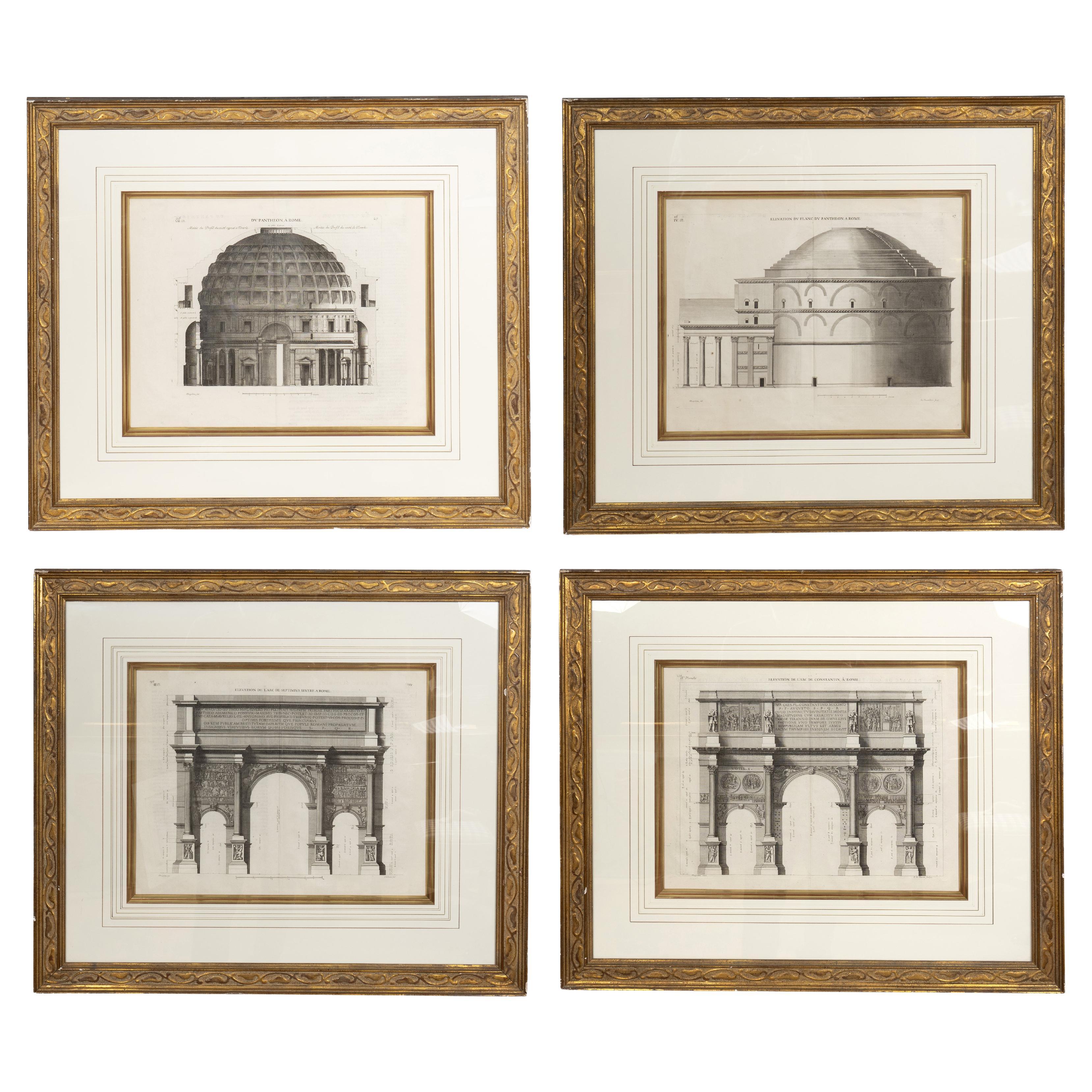 Set di quattro incisioni incorniciate di architettura romana di Pierre Lepautre
