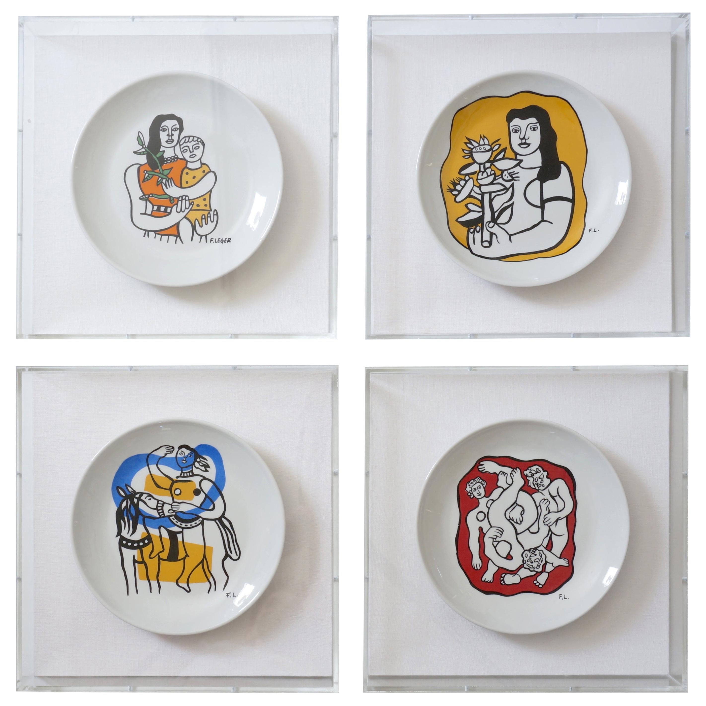Set of Four Framed F. Leger Porcelain Plates