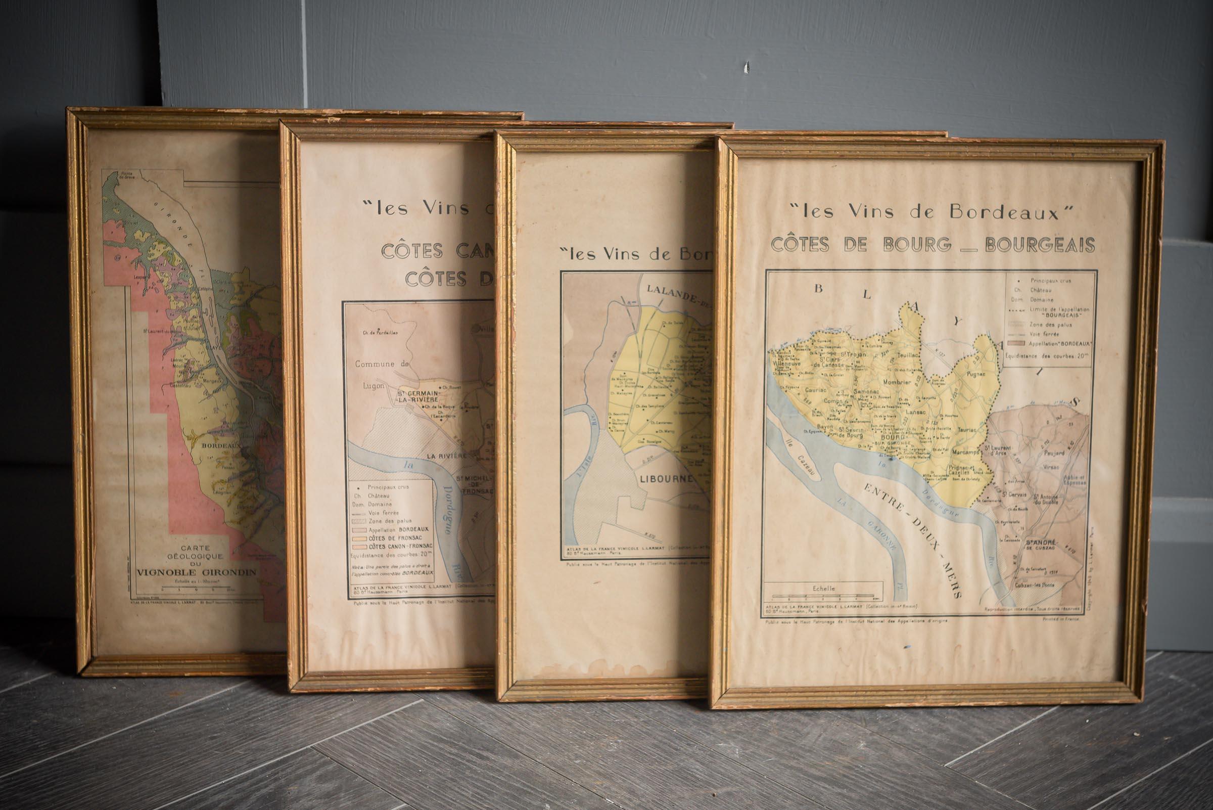 Paper Set of Four Framed French Wine Region Posters Dated 1949