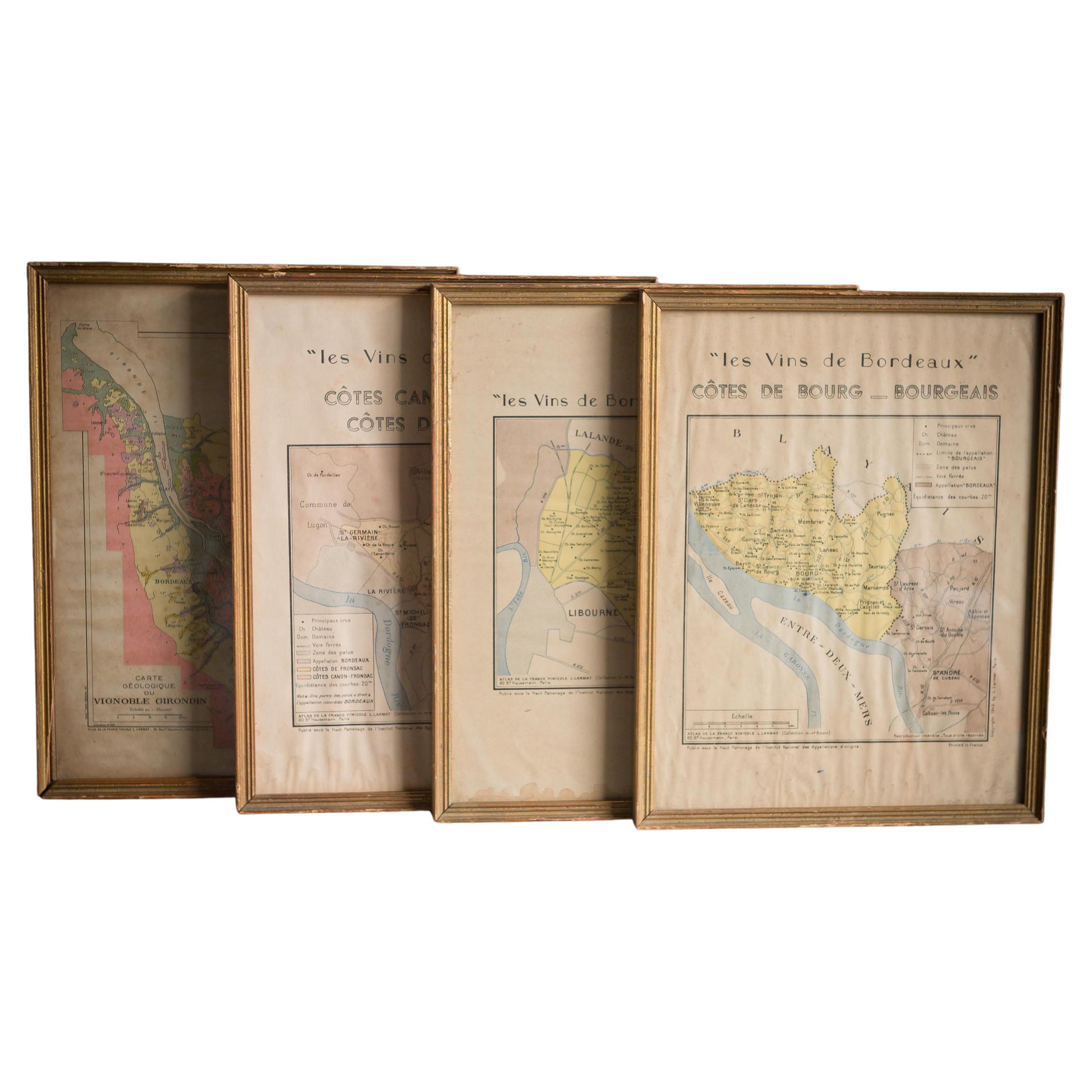 Set of Four Framed French Wine Region Posters Dated 1949