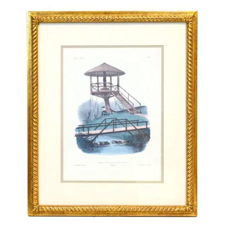 Set of Four Framed Gazebo Lithographs by Victor Petit In Good Condition For Sale In Locust Valley, NY