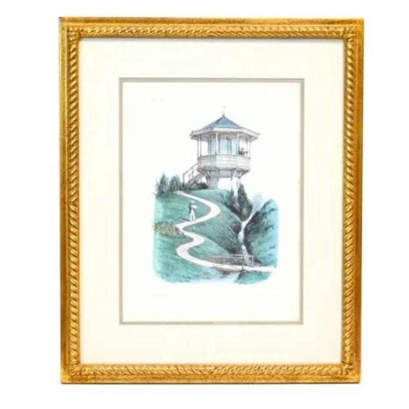 20th Century Set of Four Framed Gazebo Lithographs by Victor Petit For Sale