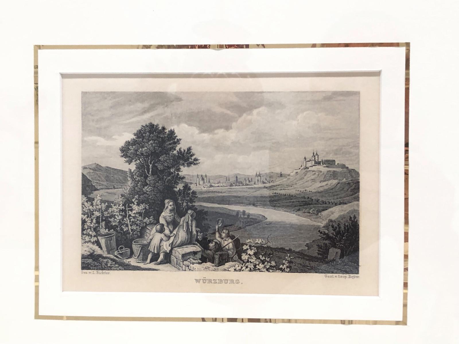 Set of Four Framed German Copper Engravings City Views Landscapes In Good Condition In Nuernberg, DE