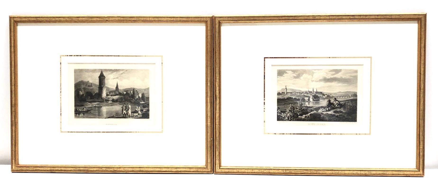 Set of Four Framed German Copper Engravings City Views Landscapes 2