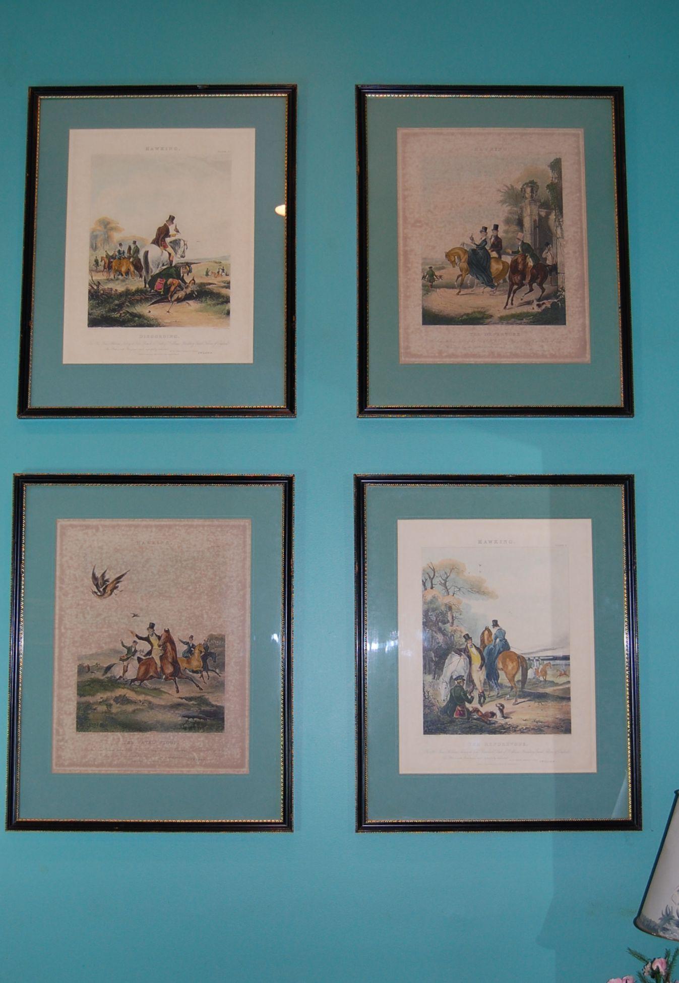 Set of Four Framed and Matted English Hawking Prints, circa 1870 6