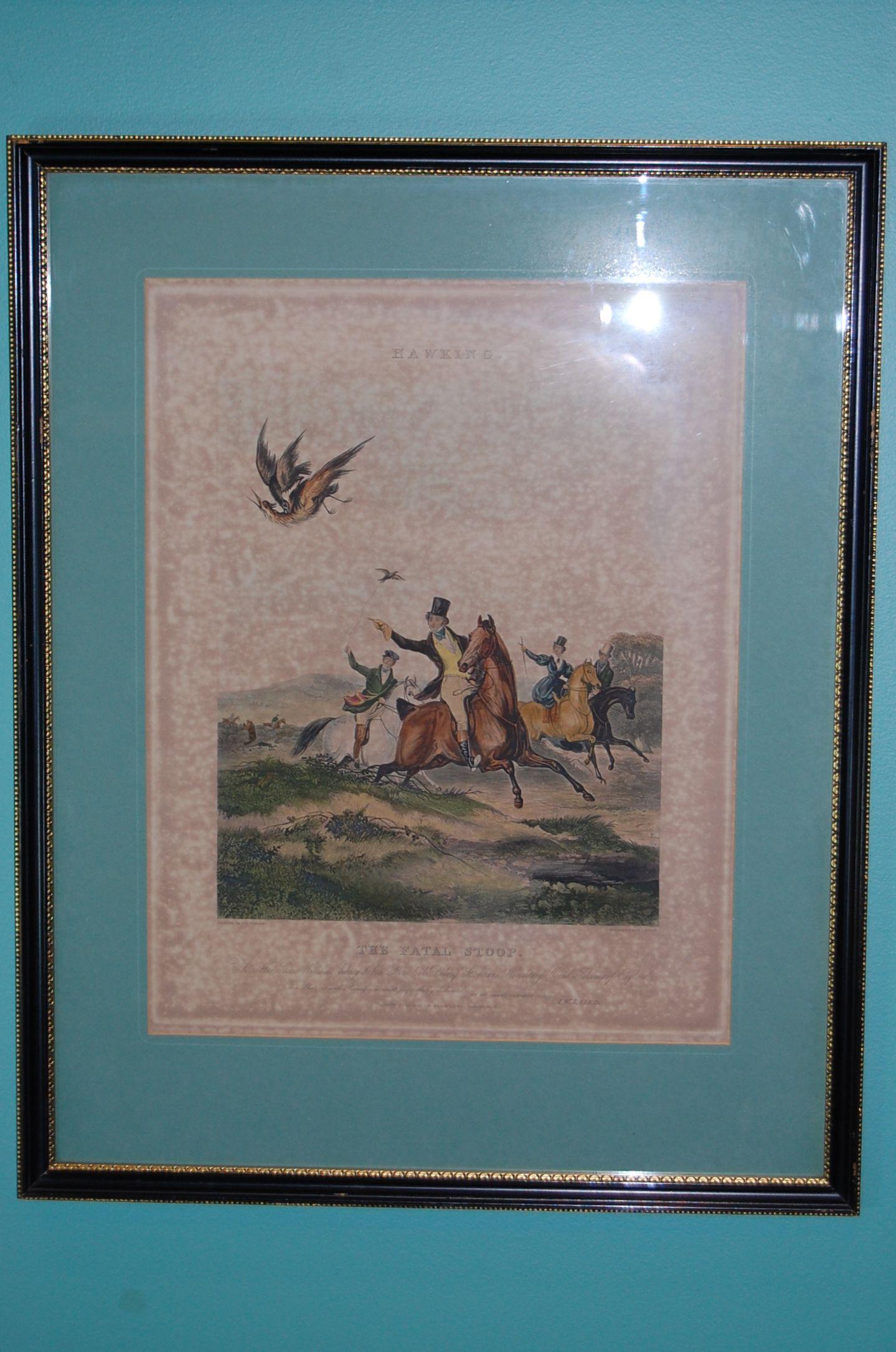 British Set of Four Framed and Matted English Hawking Prints, circa 1870