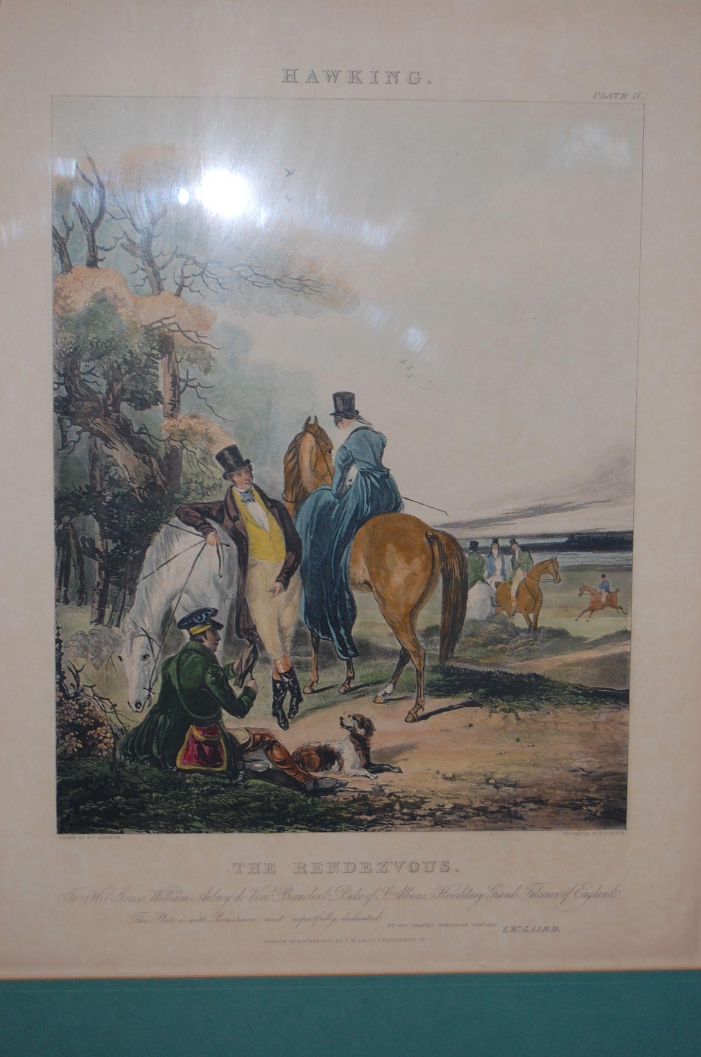 Paper Set of Four Framed and Matted English Hawking Prints, circa 1870
