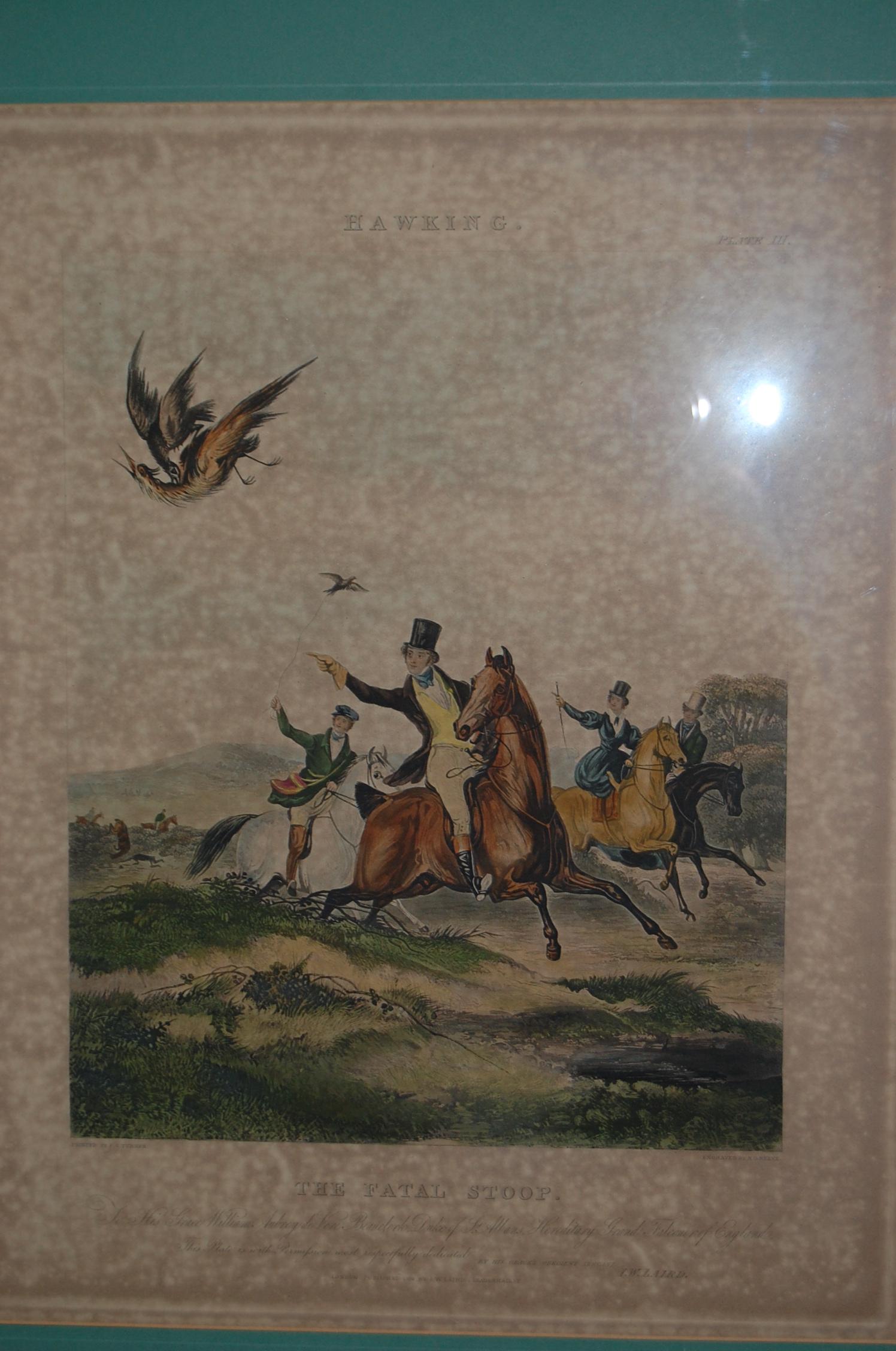Set of Four Framed and Matted English Hawking Prints, circa 1870 1