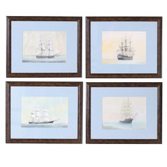 Set of Four Framed Sailing Ship Watercolors