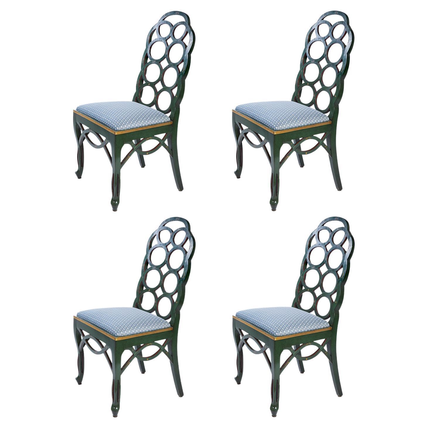 Set of Four Frances Elkins Loop Side Chairs with Painted Decoration