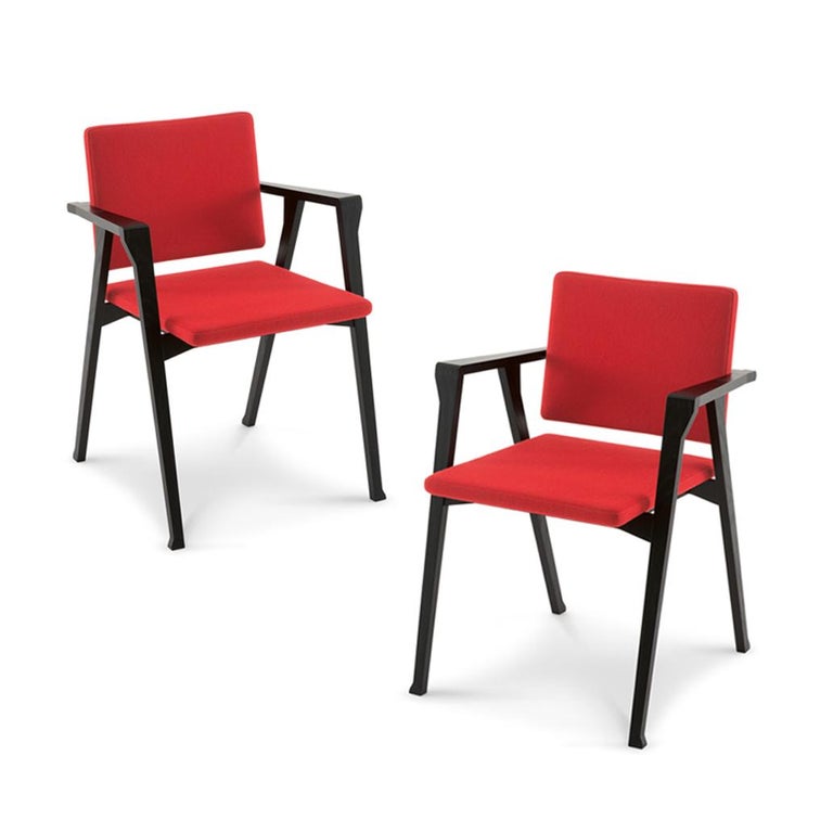 Mid-Century Modern Set of Four Franco Albini Luisa Chairs, Wood and Fabric by Cassina For Sale