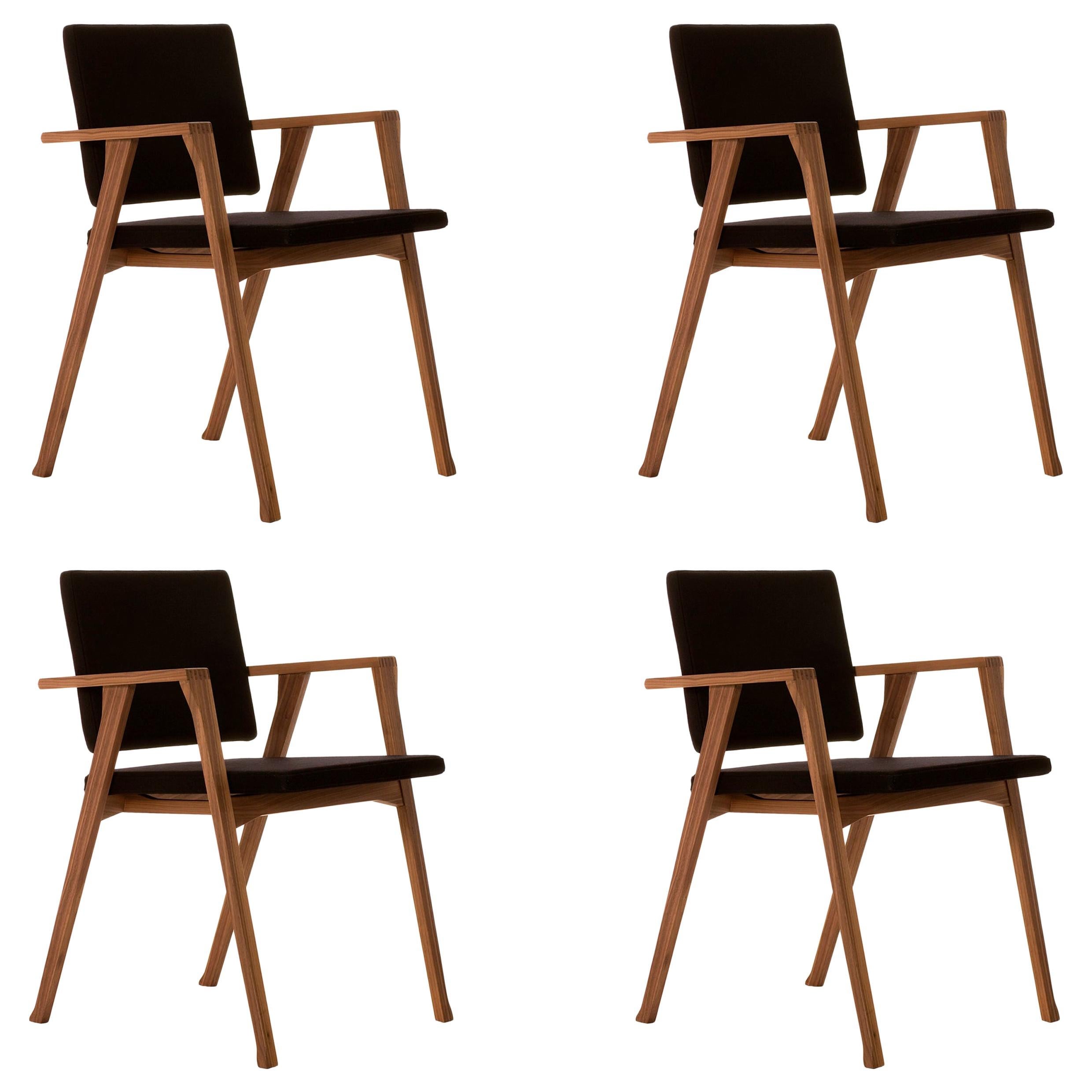 Set of Four Franco Albini Luisa Chairs, Wood and Fabric by Cassina