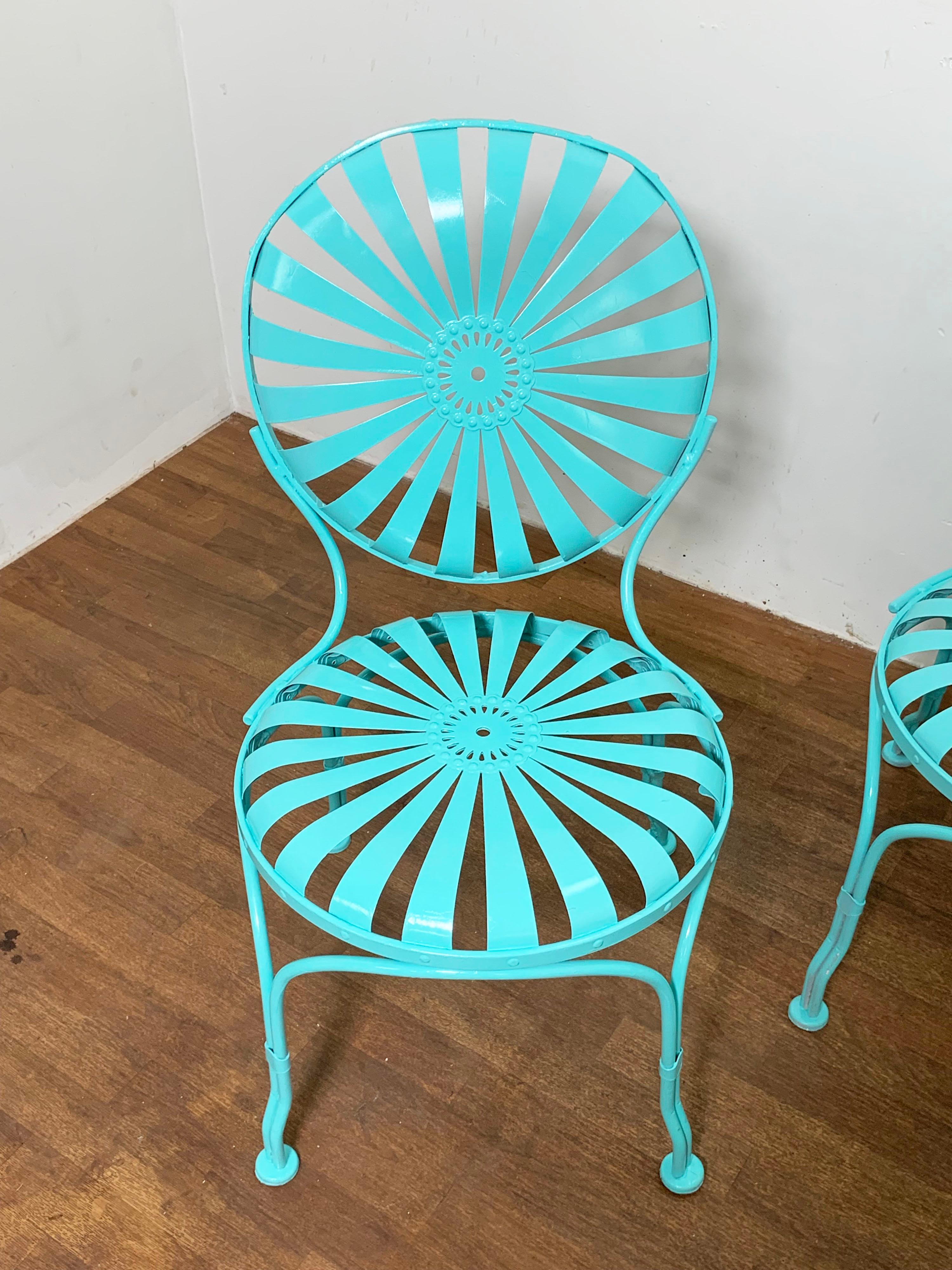 French Set of Four Francois Carre Sunburst Garden Patio Chairs Circa 1930s