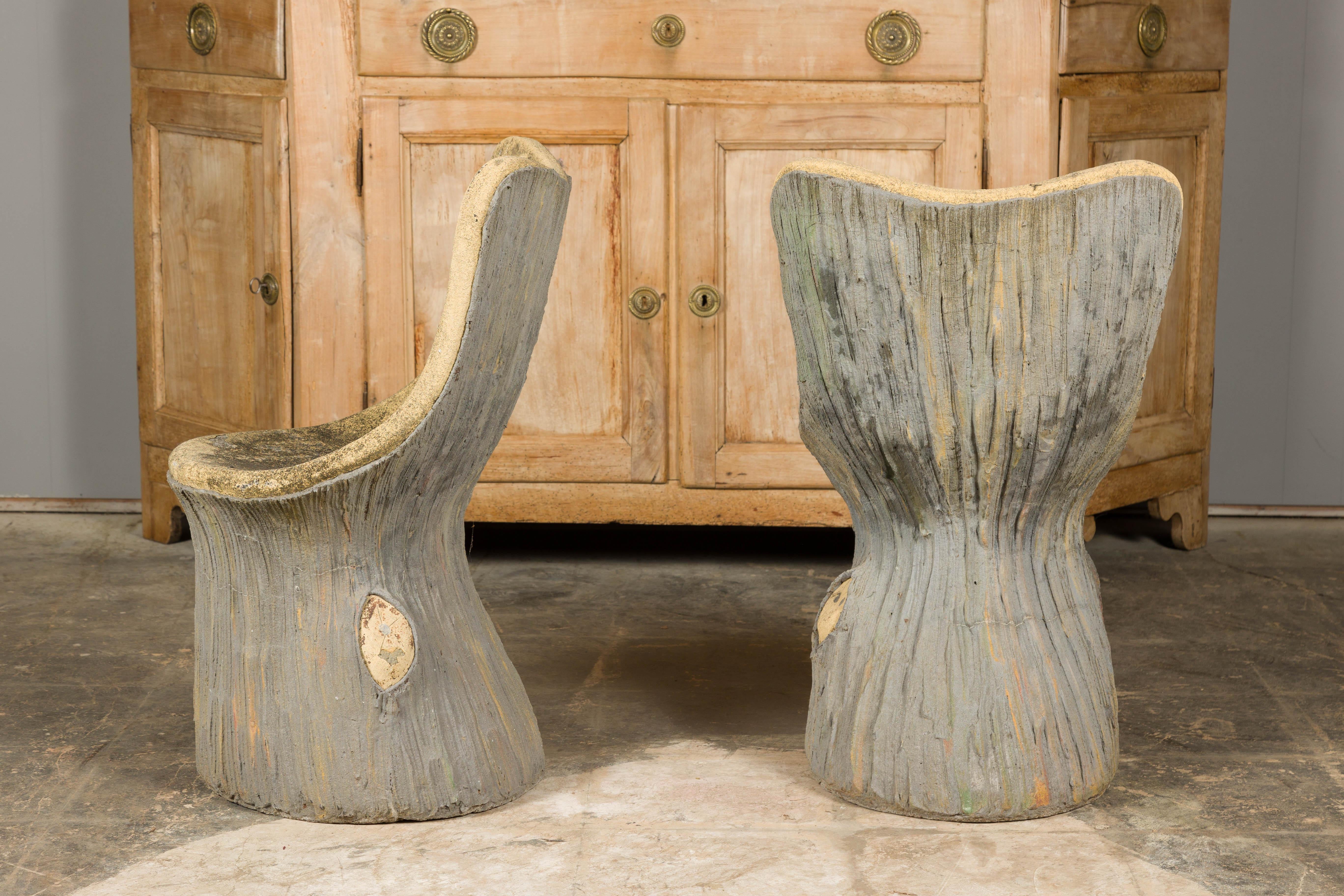 Conjunto de cuatro sillas de jardín francesas de imitación de bois de los años 30 con carácter rústico en venta 7