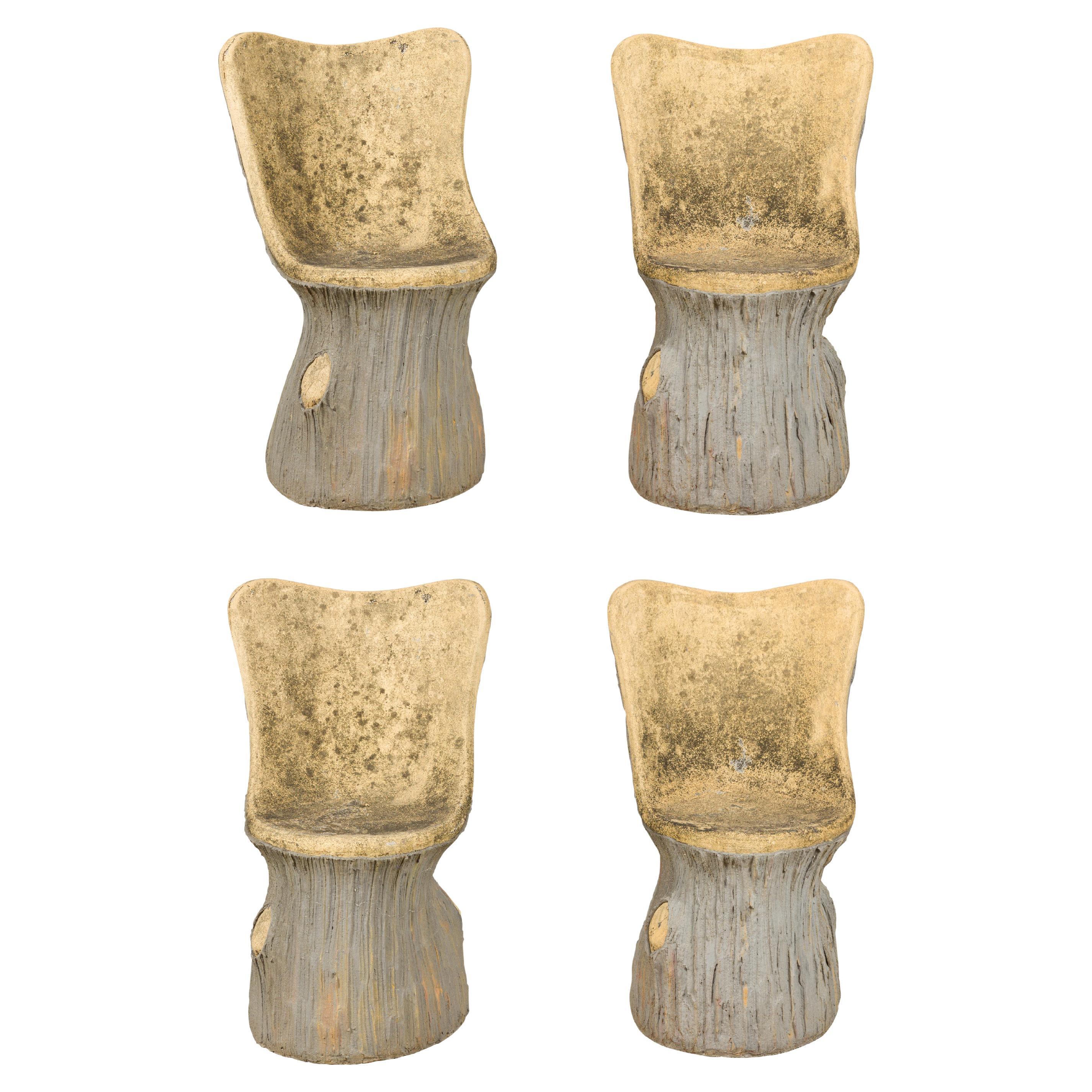 Set of Four French 1930s Faux Bois Garden Chairs with Rustic Character