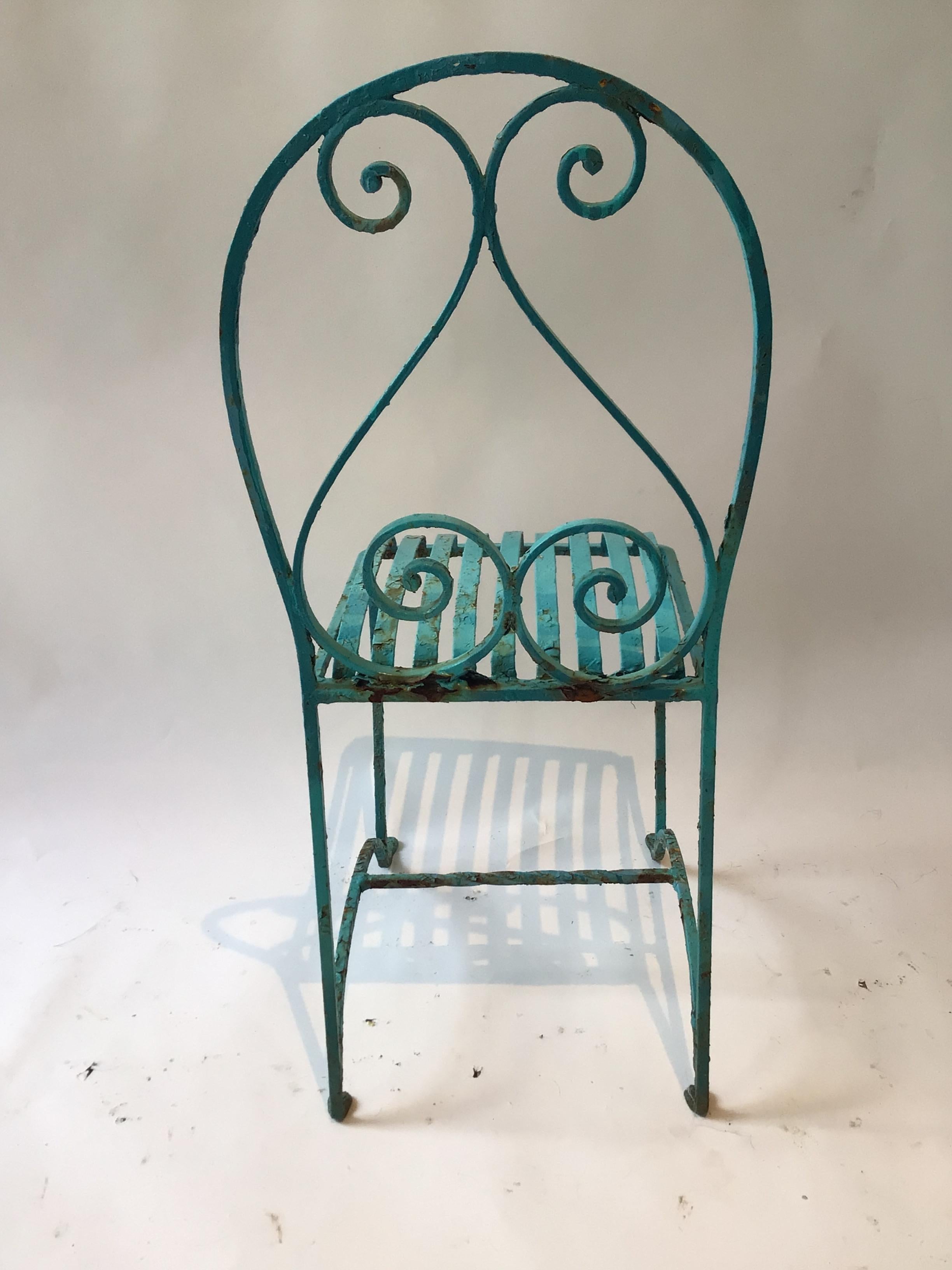 Set of Four French 1940s Iron Garden Chairs For Sale 6