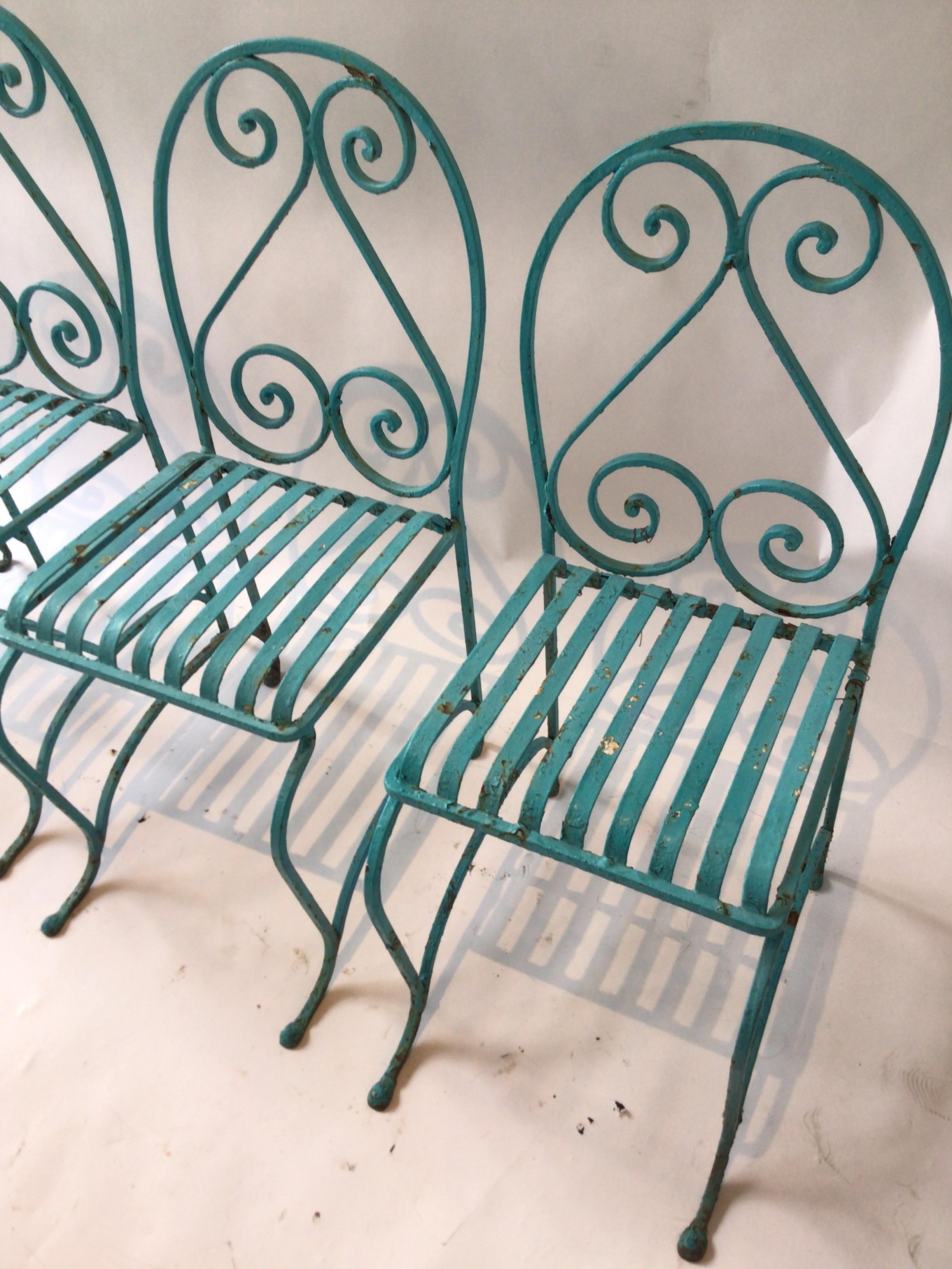 Set of Four French 1940s Iron Garden Chairs In Good Condition For Sale In Tarrytown, NY