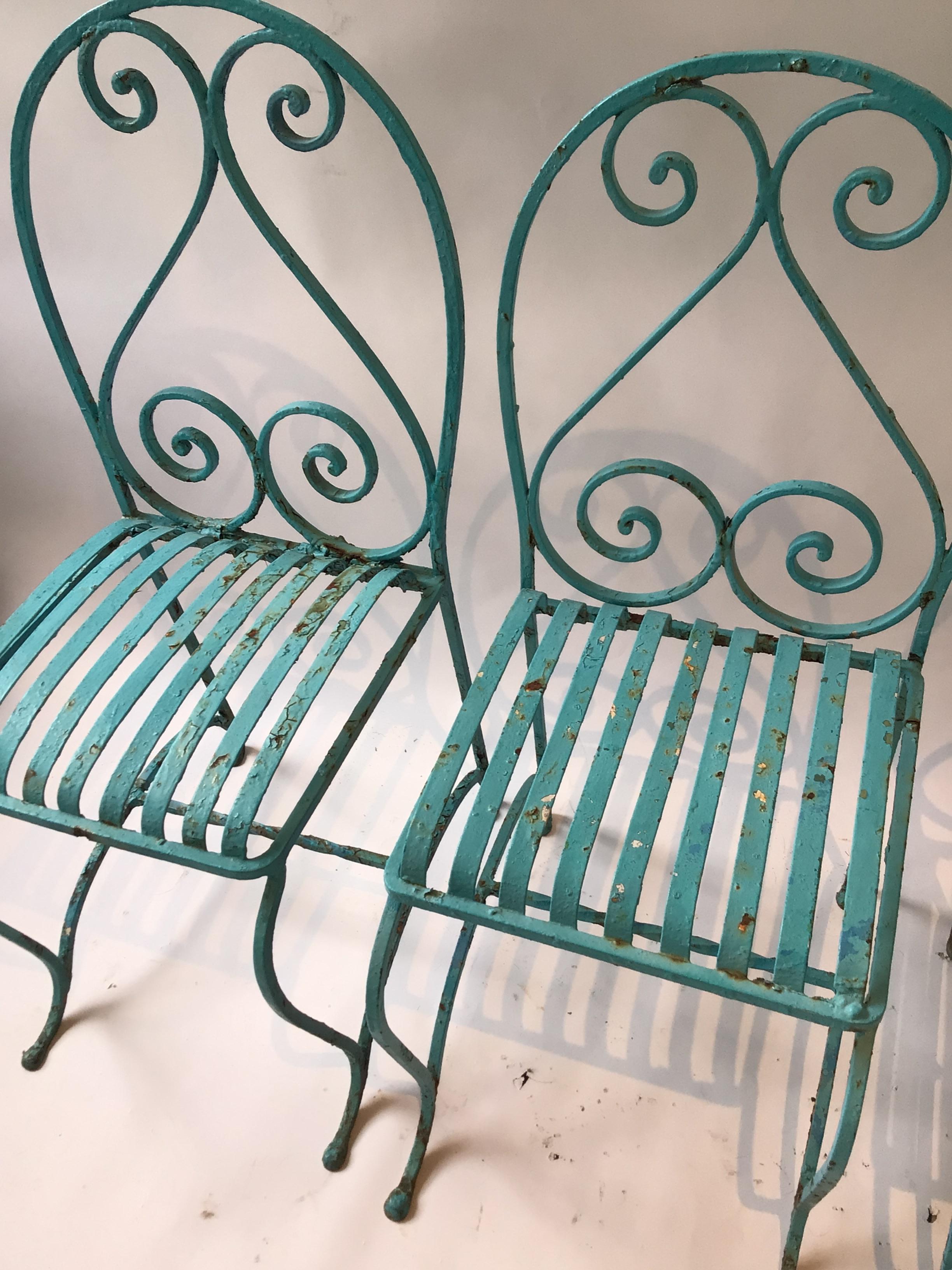 Mid-20th Century Set of Four French 1940s Iron Garden Chairs For Sale