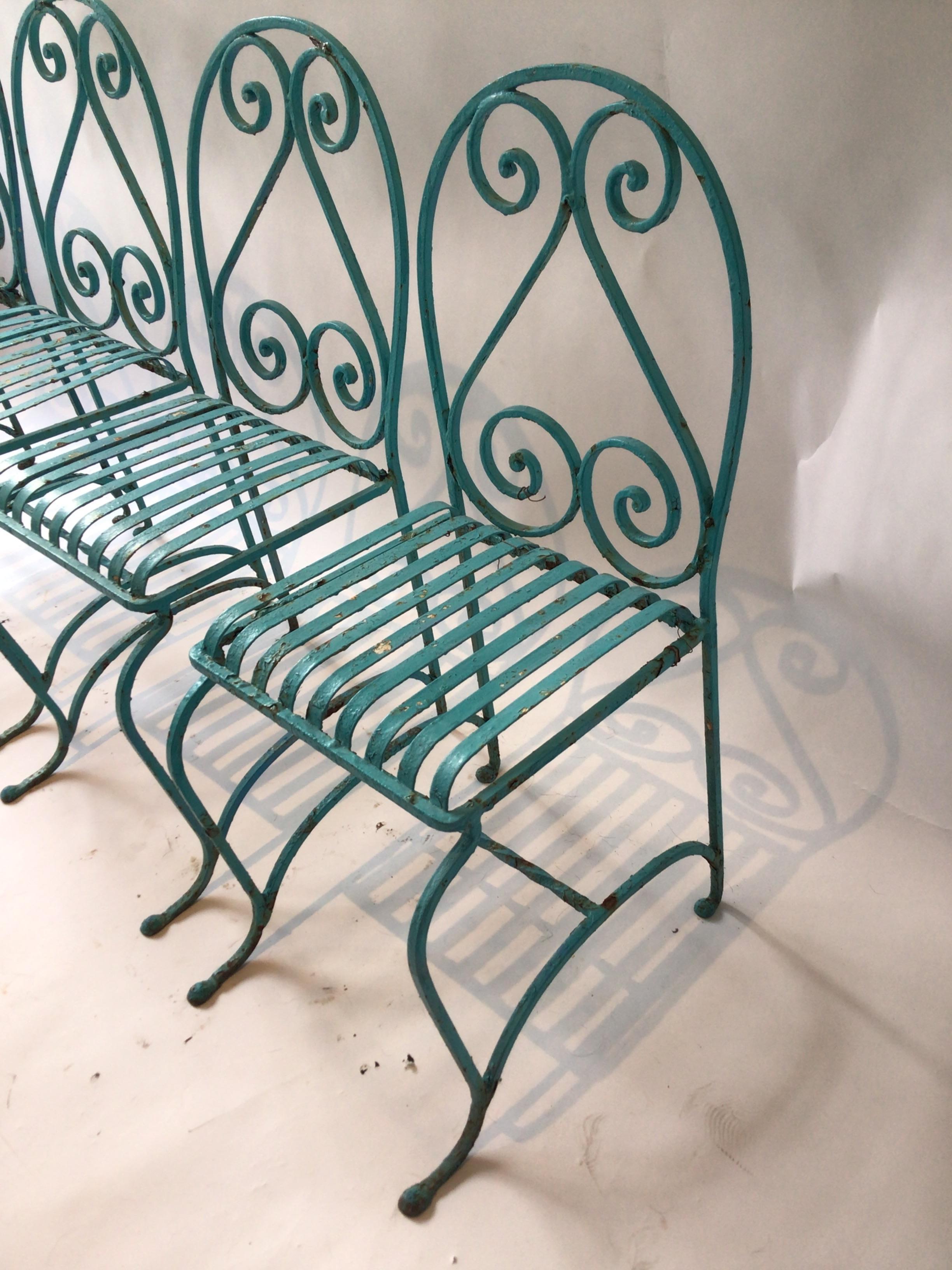 Set of Four French 1940s Iron Garden Chairs 1