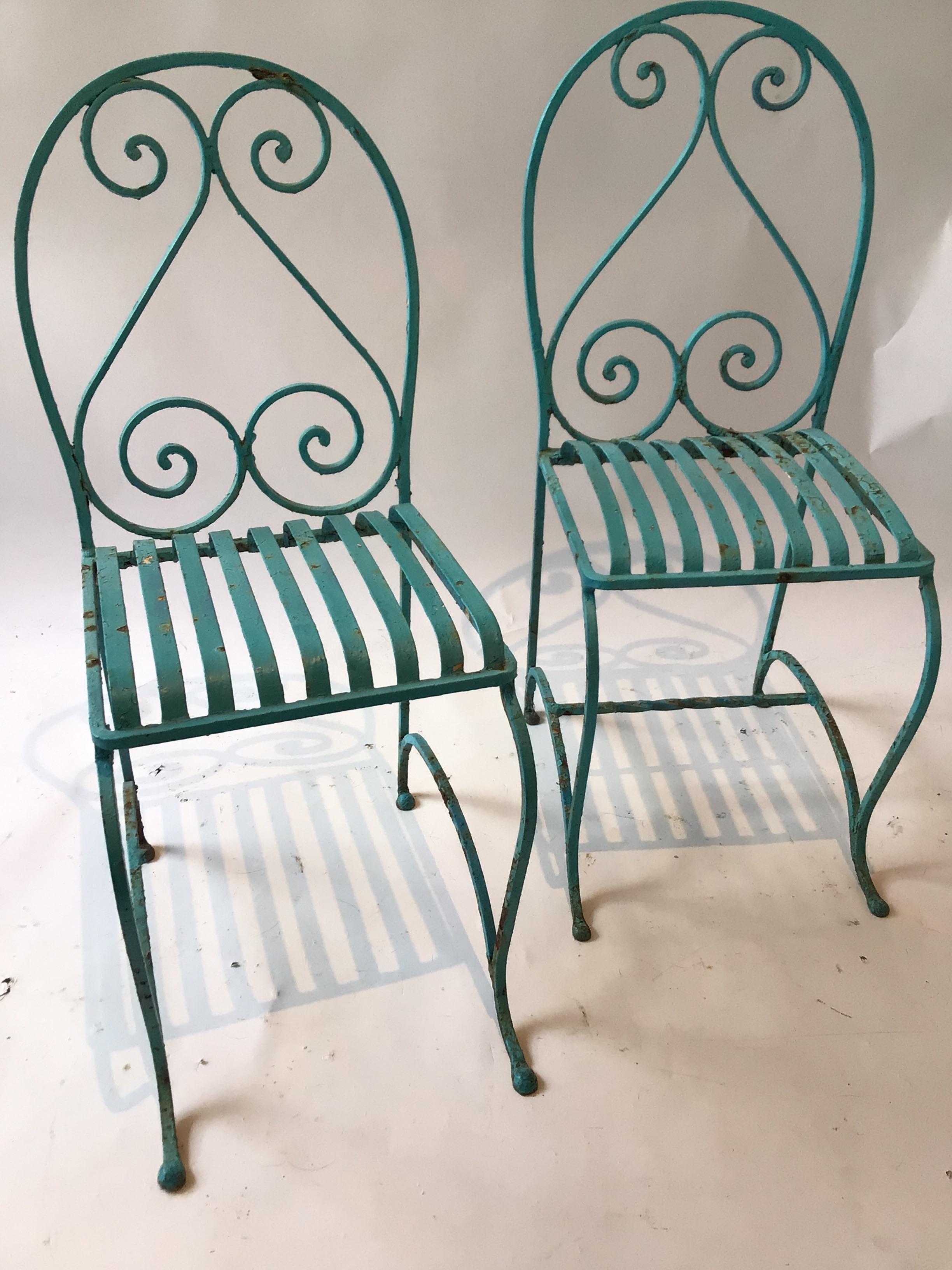 Set of Four French 1940s Iron Garden Chairs 3