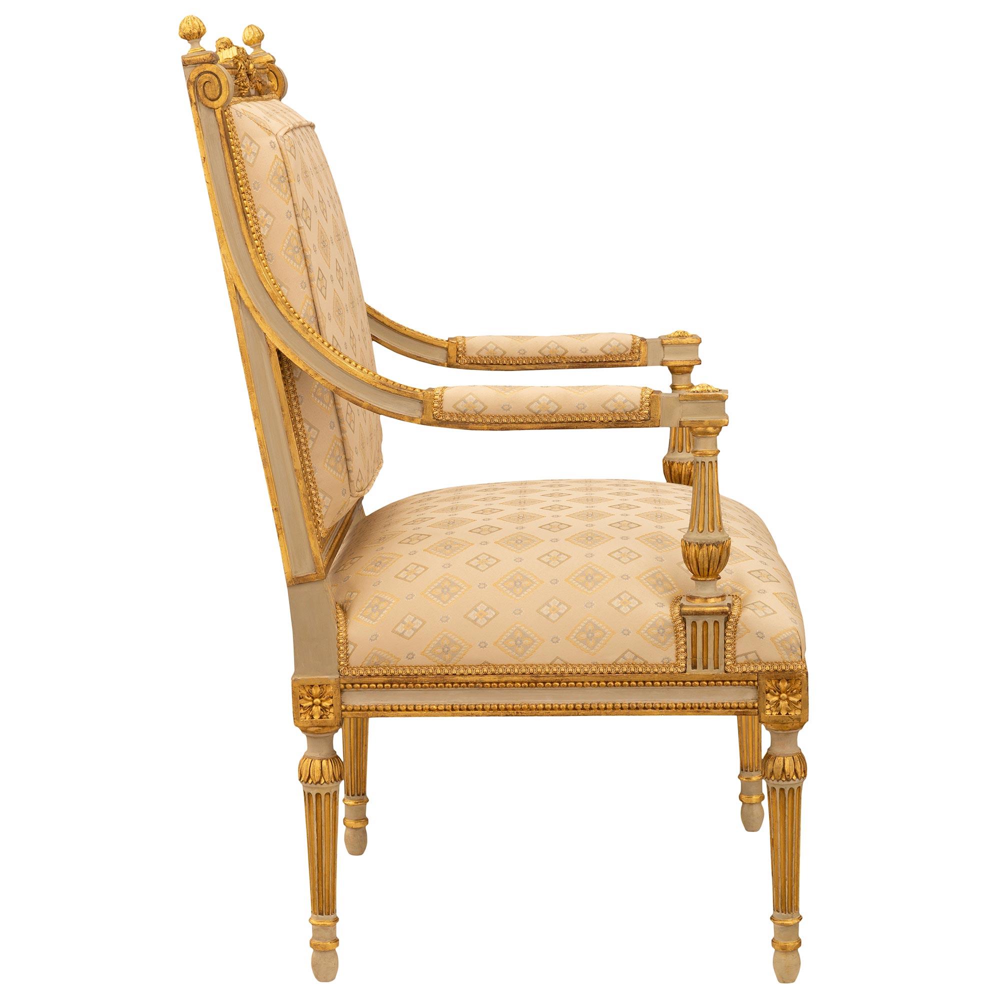 Louis XVI Set Of Four French 19th c. Napoleon III Period Patinated & Giltwood Armchairs For Sale
