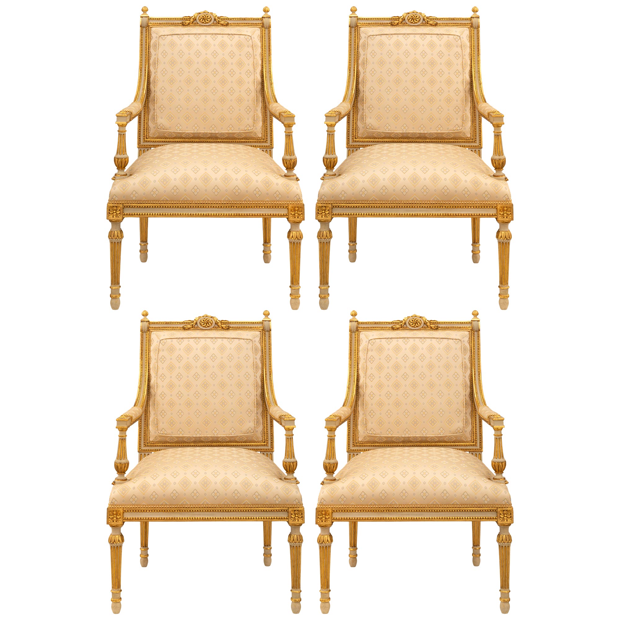 Set Of Four French 19th c. Napoleon III Period Patinated & Giltwood Armchairs