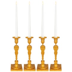 Ensemble de quatre chandeliers en bronze doré d'époque Belle Epoque, 19e siècle, France