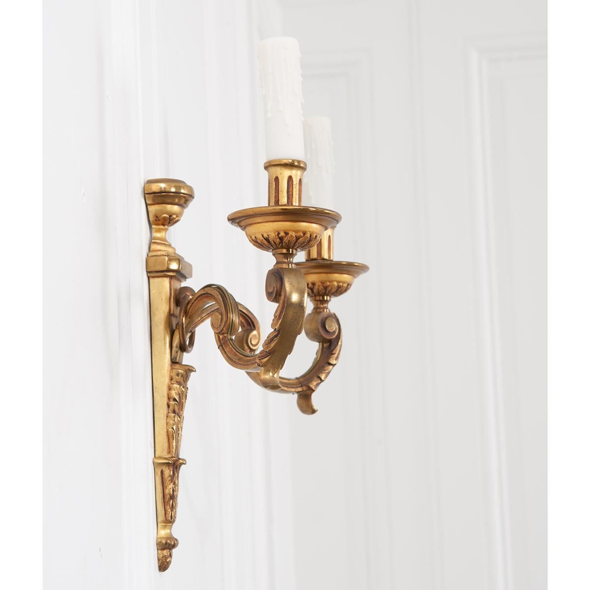 Set of Four French 19th Century Brass Two-Arm Sconces In Good Condition In Baton Rouge, LA