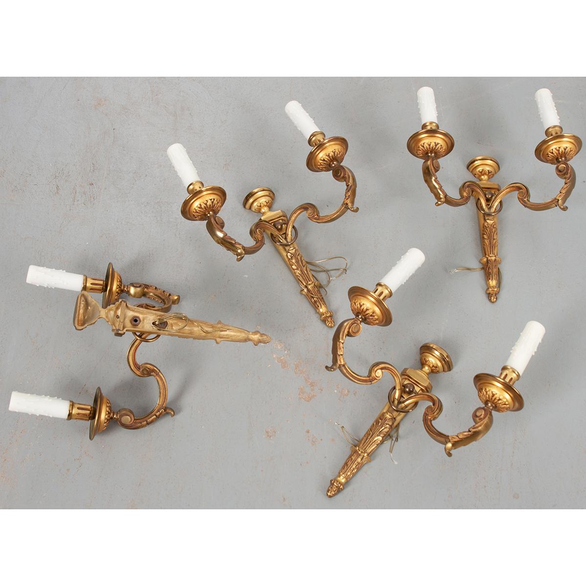 Set of Four French 19th Century Brass Two-Arm Sconces 2