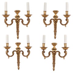 Set of Four French 19th Century Brass Two-Arm Sconces