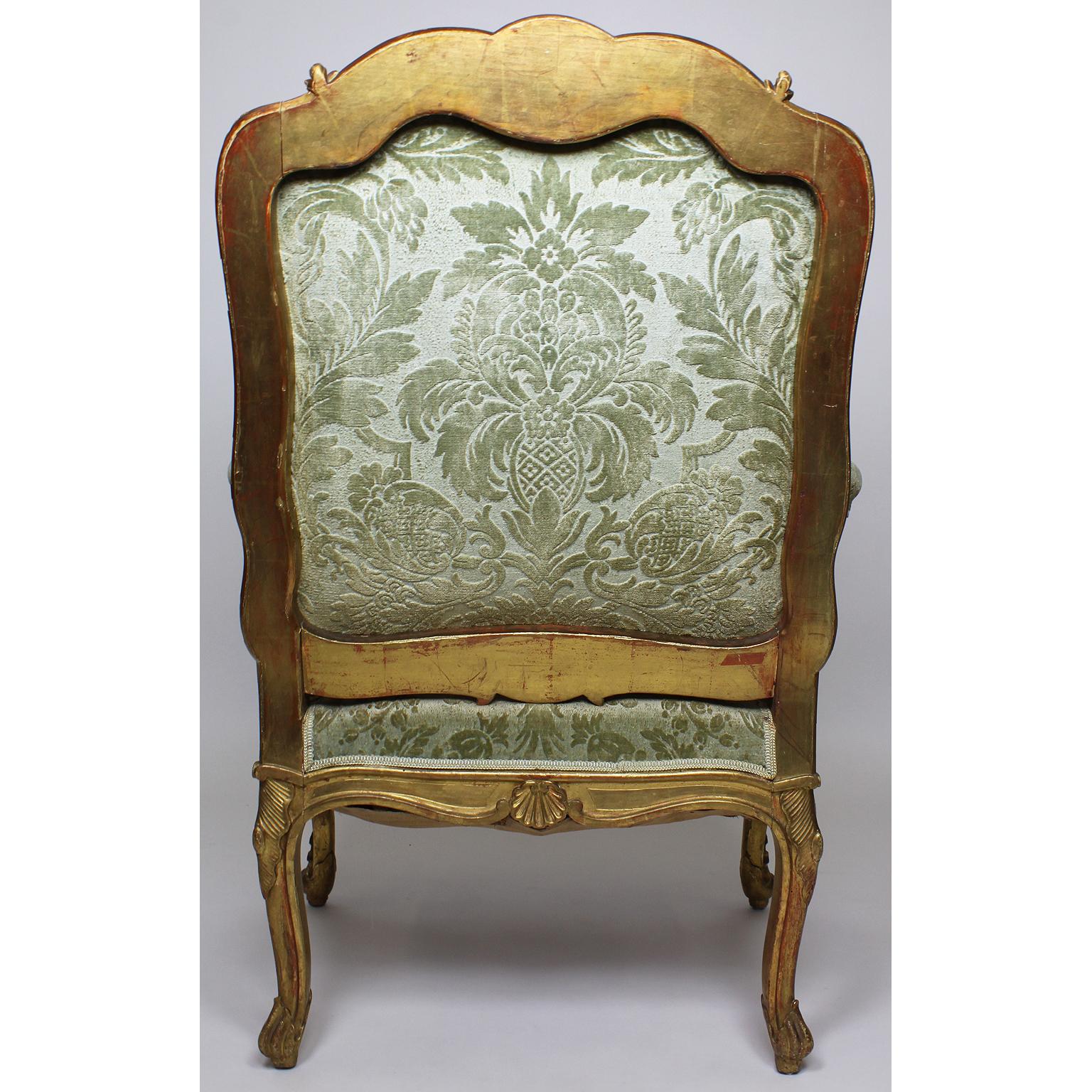 Set of Four French 19th Century Louis XV Rococo Style Gilt Wood Carved Armchairs For Sale 7