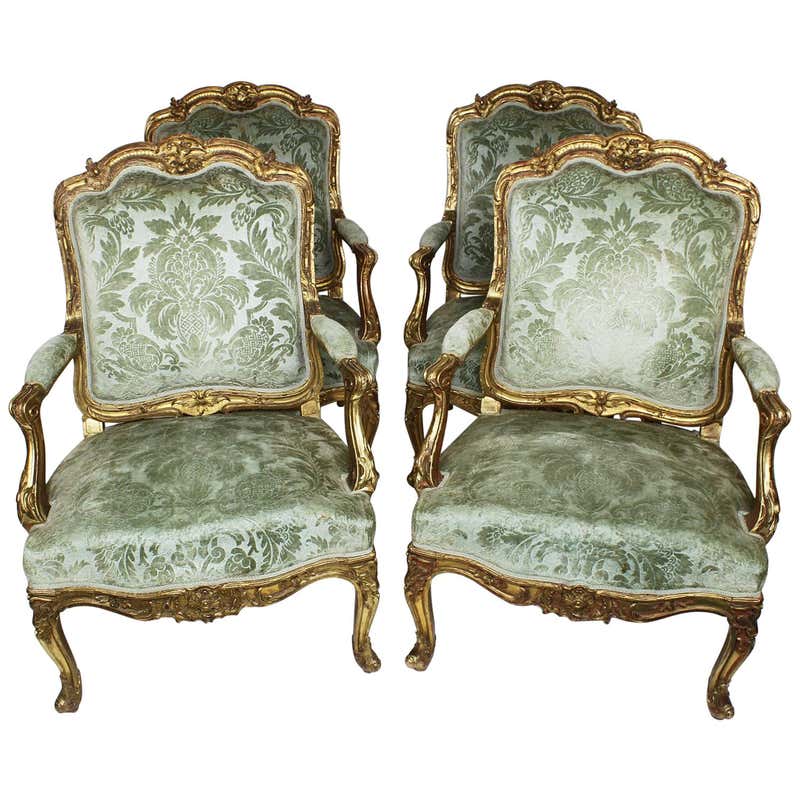 Pair of French Louis XV style Giltwood Carved Rococo Fauteuils ...