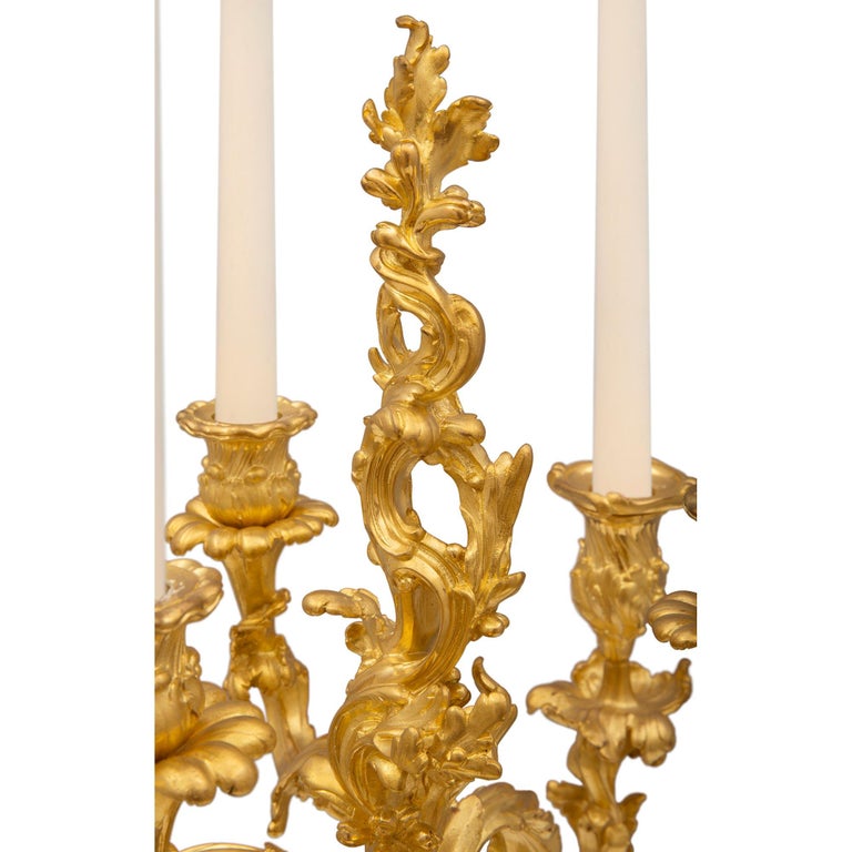 Set of Four French 19th Century Louis XV St. Ormolu Candelabras In Good Condition For Sale In West Palm Beach, FL