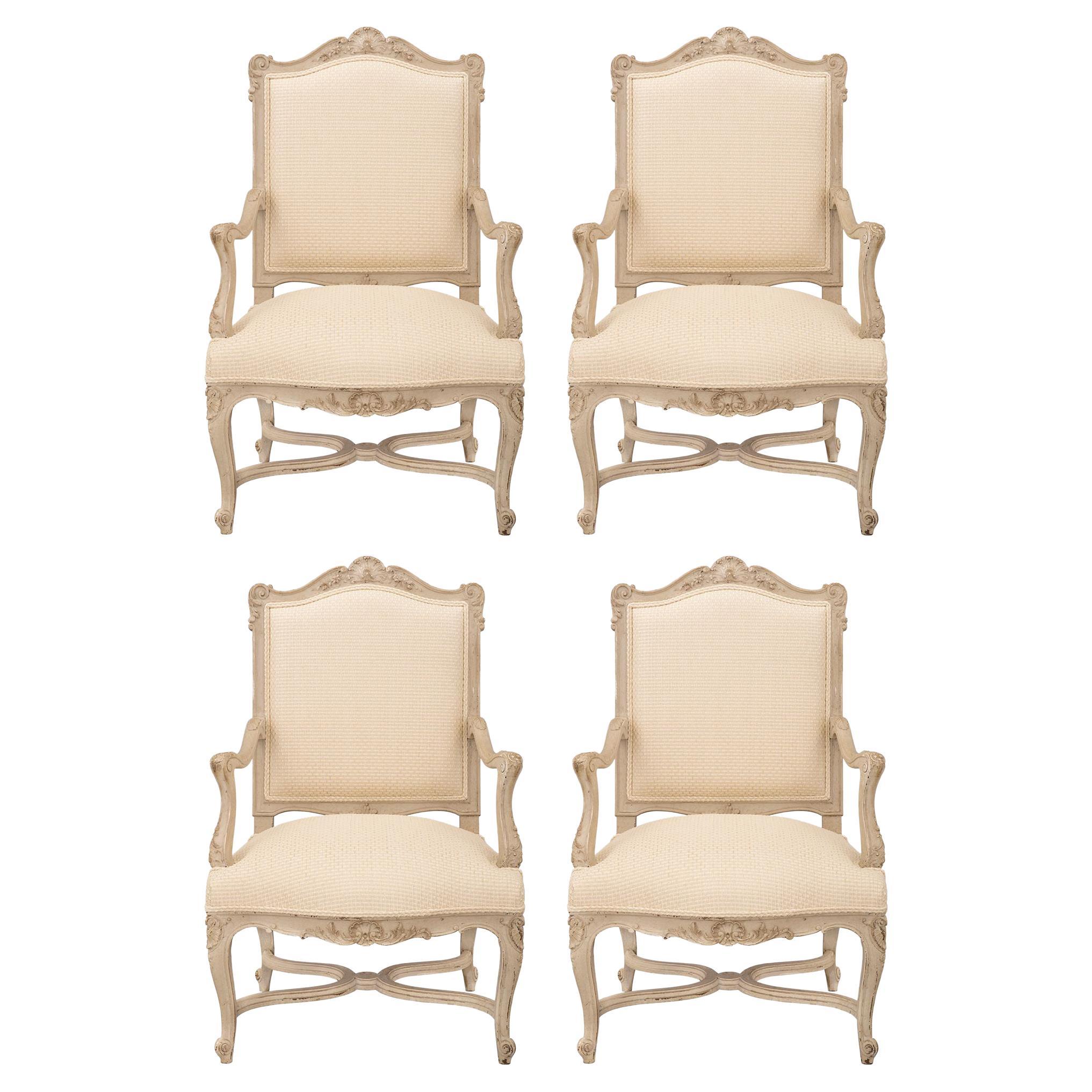 Set of Four French 19th Century Louis XV St. Patinated Armchairs For Sale