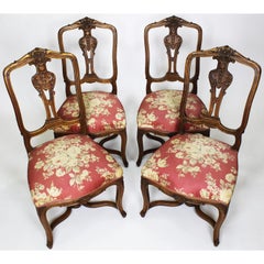 Set of Four French 19th Century Louis XV Style Carved Walnut Parlor Side Chairs