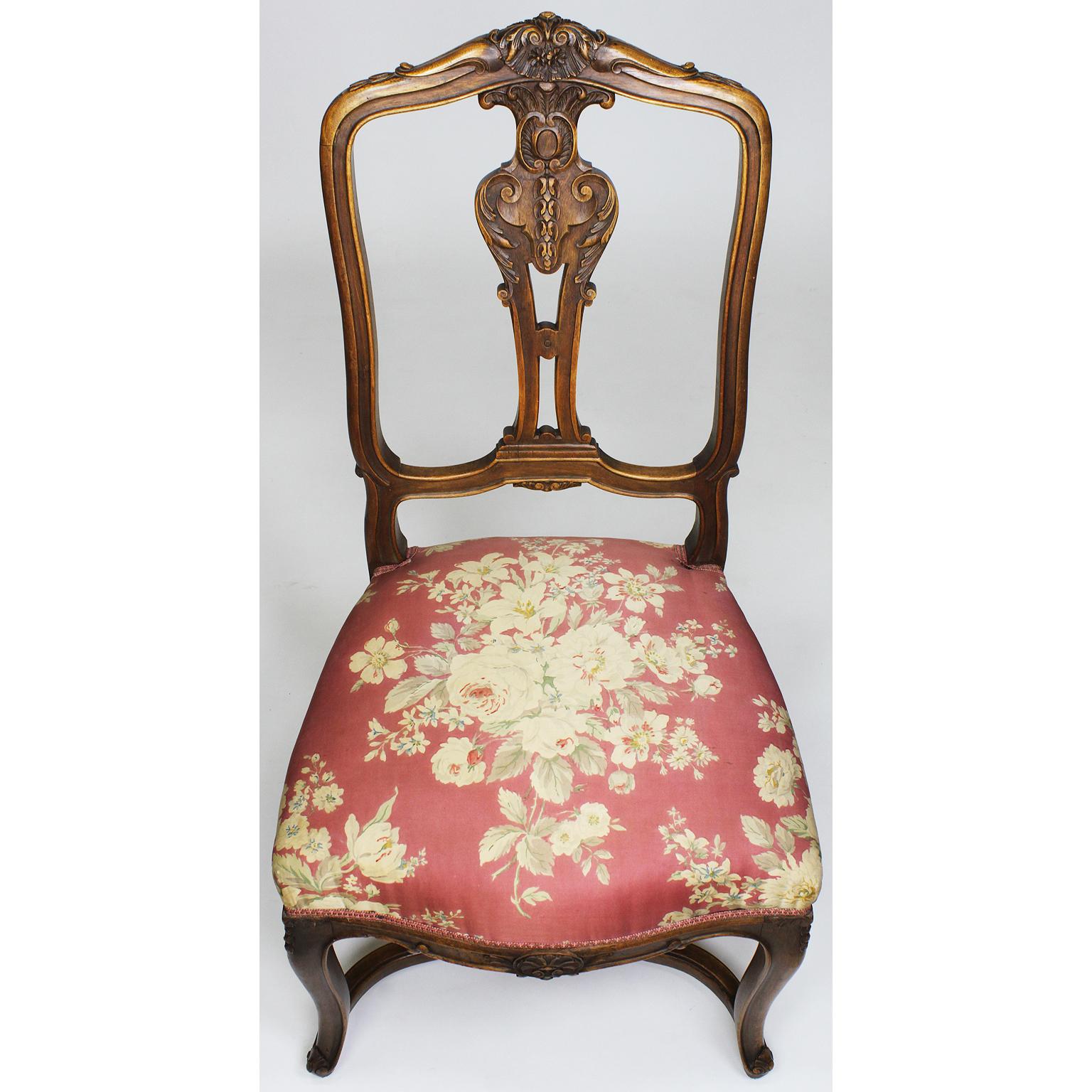Set of Four French 19th Century Louis XV Style Carved Walnut Parlor Side Chairs For Sale 1
