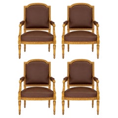 Set of Four French 19th Century Louis XVI St. Giltwood Armchairs