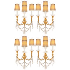 Set Of Four French 19th Century Louis XVI St. Ormolu & Baccarat Crystal Sconces